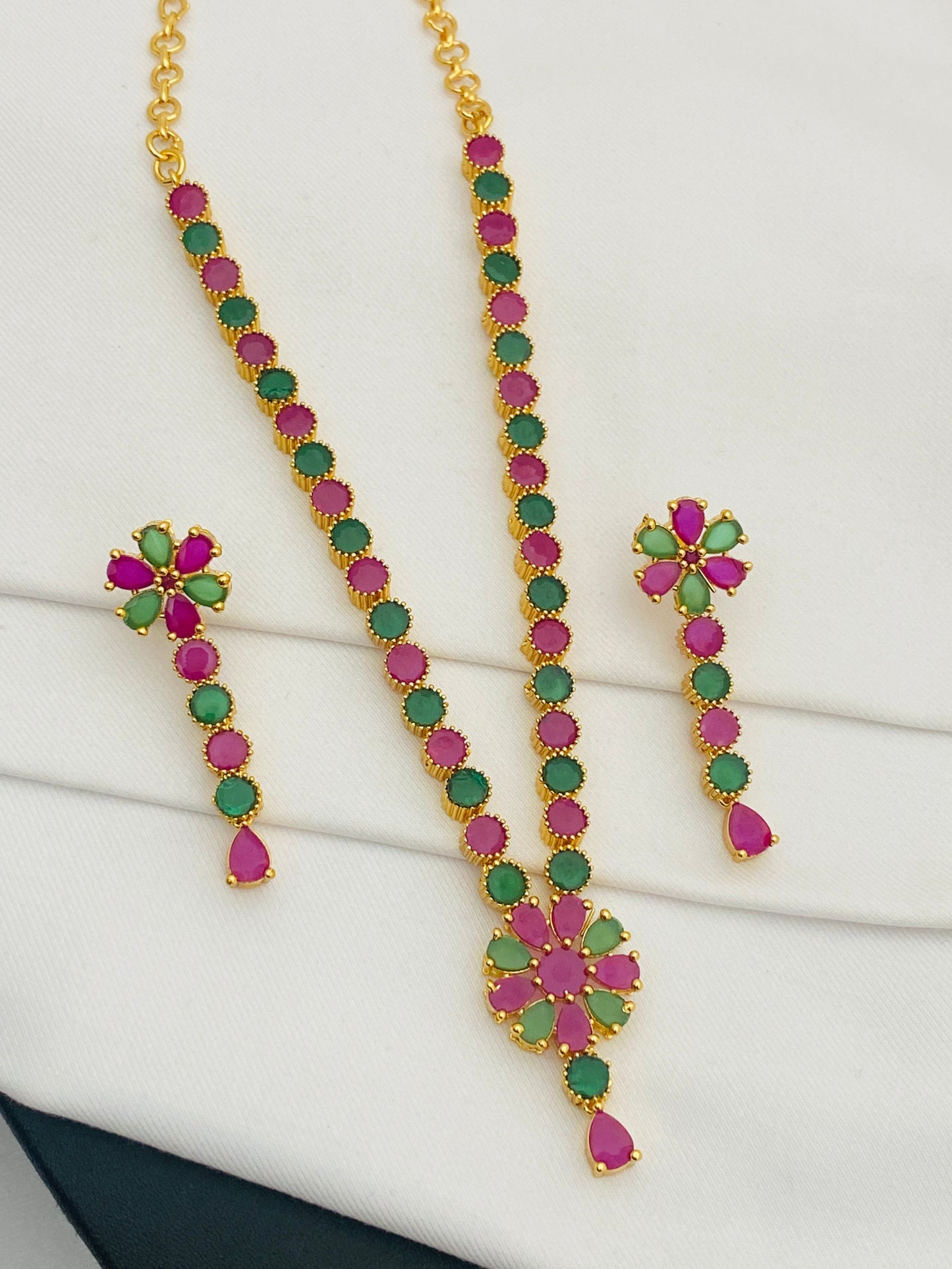 Traditional Gold Plated Emerald And Ruby Stone Necklace Near Me