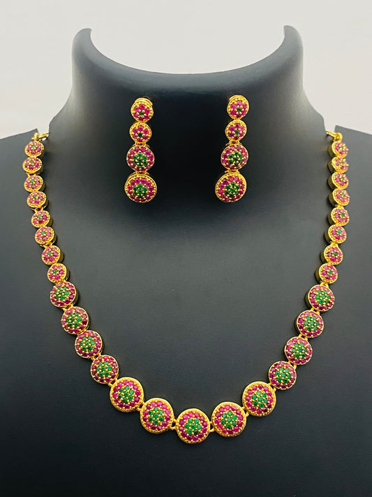 Gorgeous Multi Color Gold Plated Necklace With Earring Sets