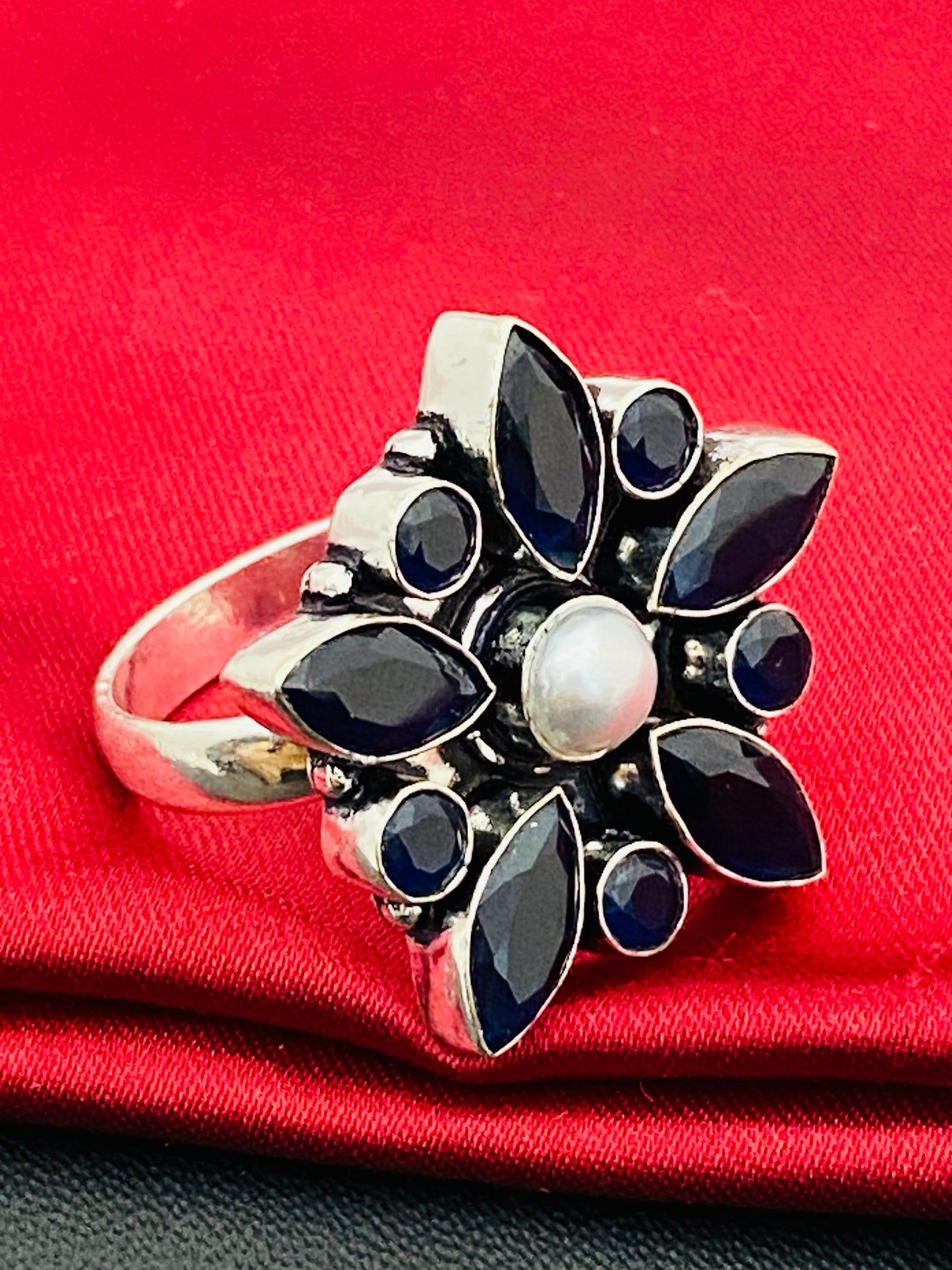 Floral Designed Adjustable Rings With Pearl Bead in Chandler