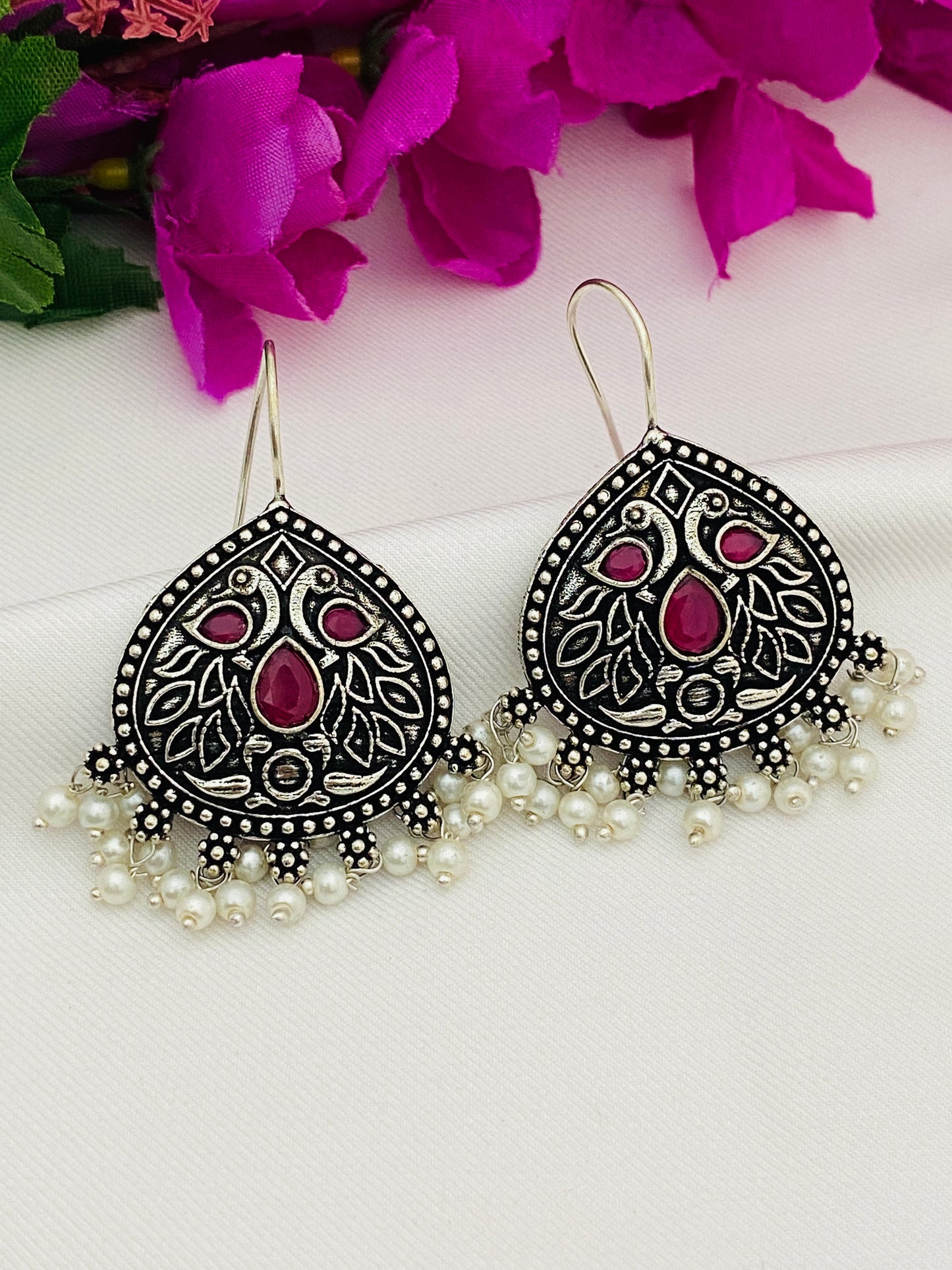 Peacock Designed Oxidized Dangler Earrings in USA