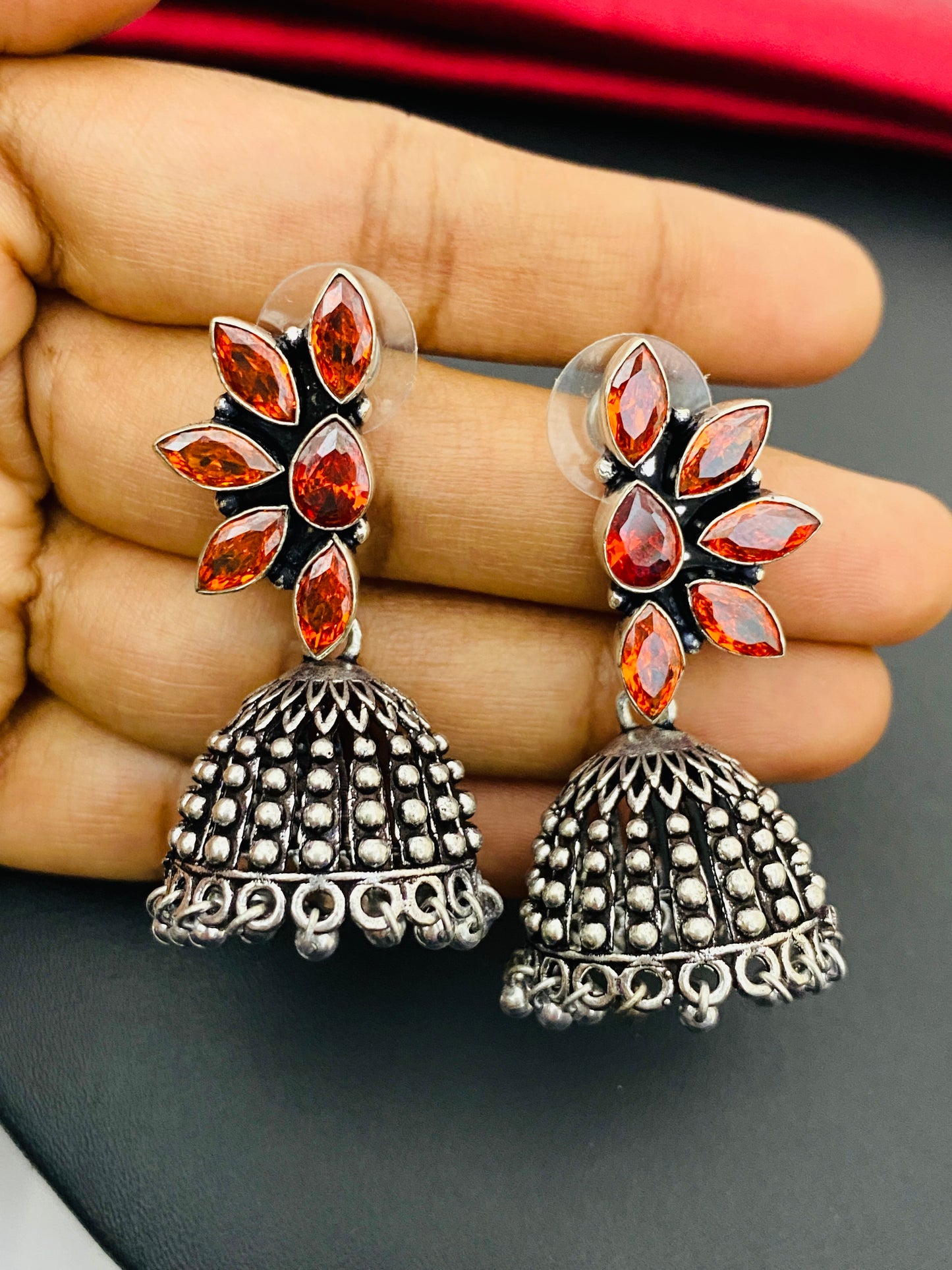 Silver Plated Oxidized Designer Jhumka Earrings Near Me