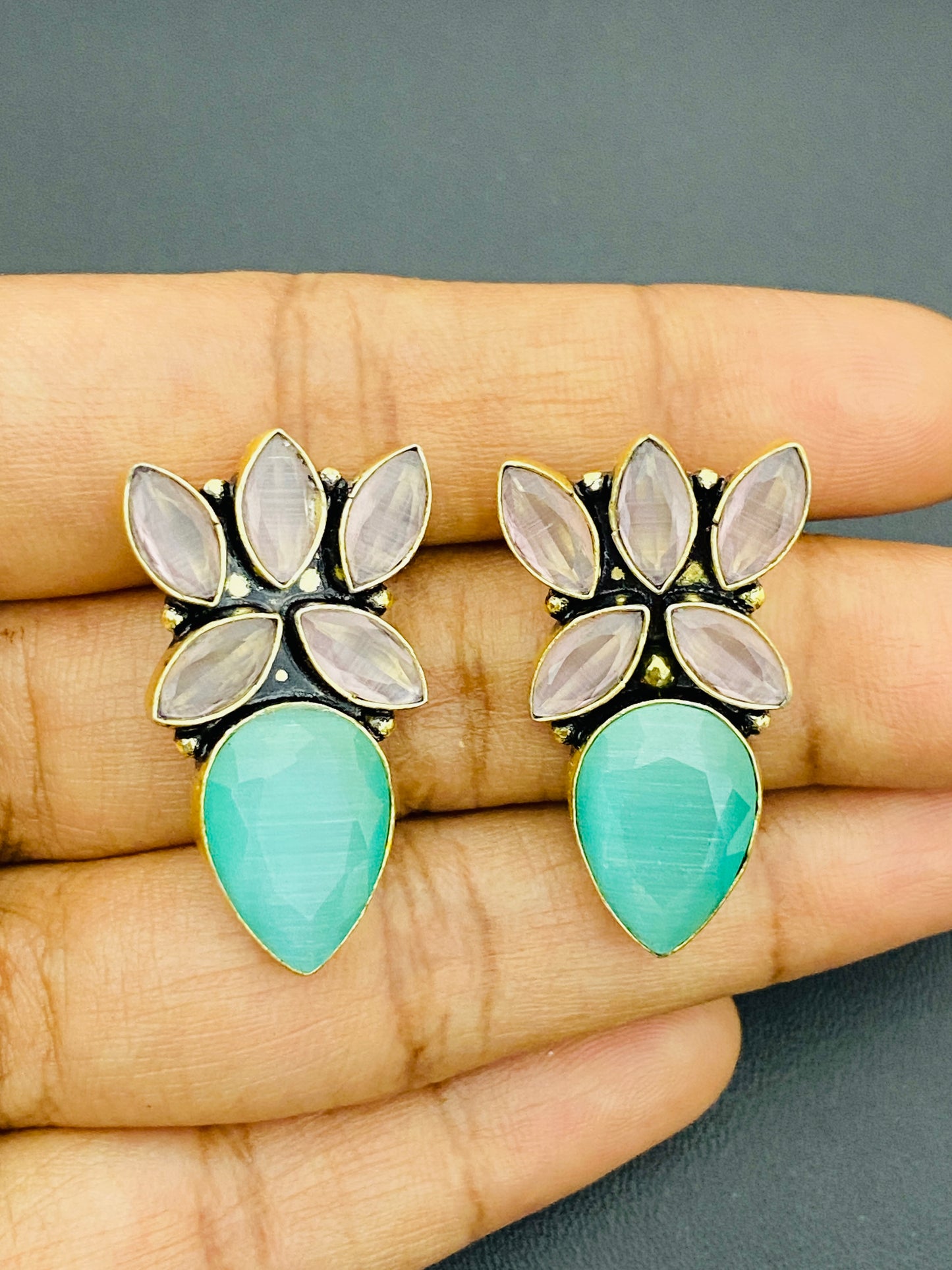 Light Pink Floral Designed Sterling Silver Earrings Near Me