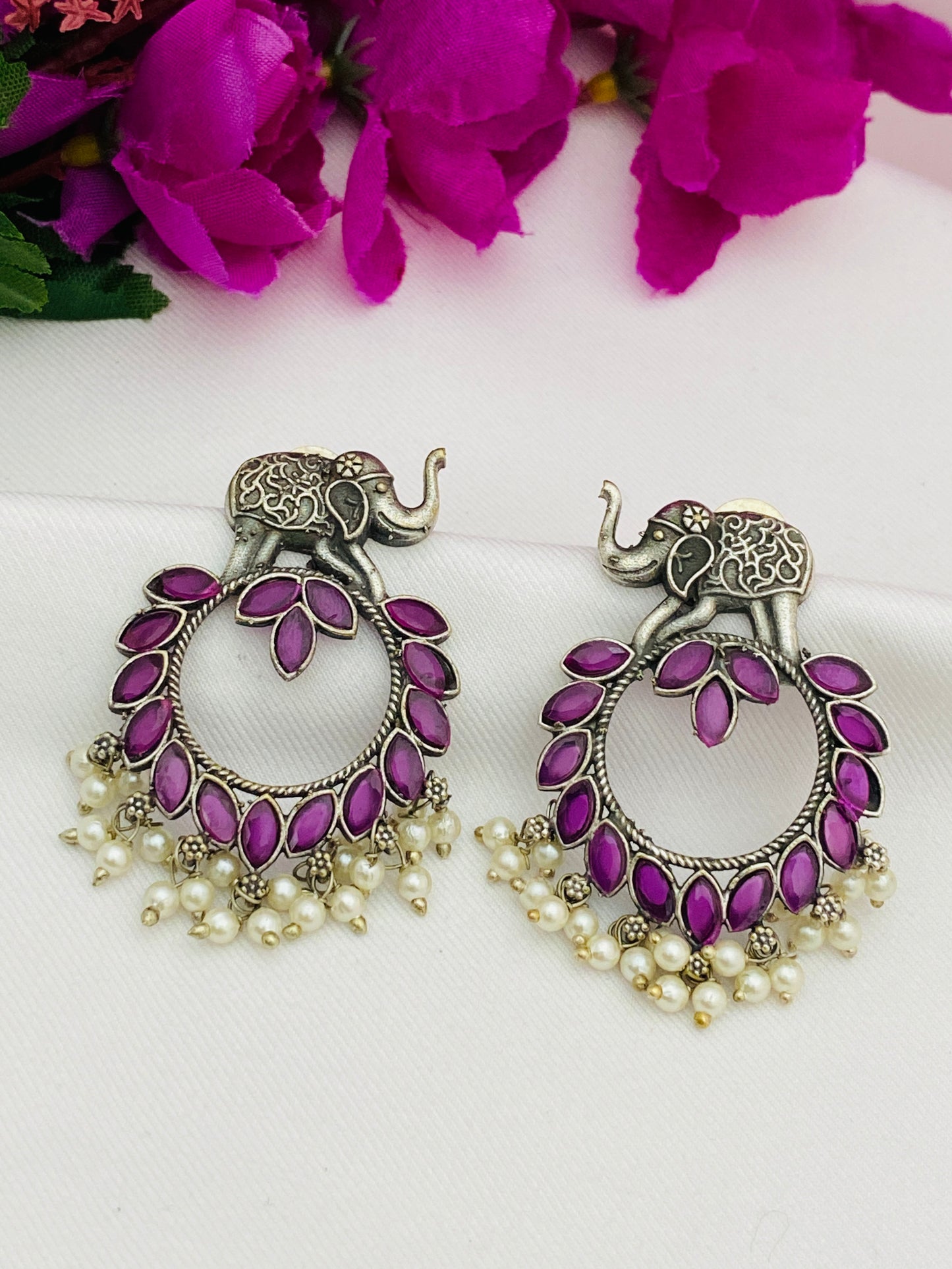 Stud Earrings With Ruby Stone And Pearl Beads in Kingman
