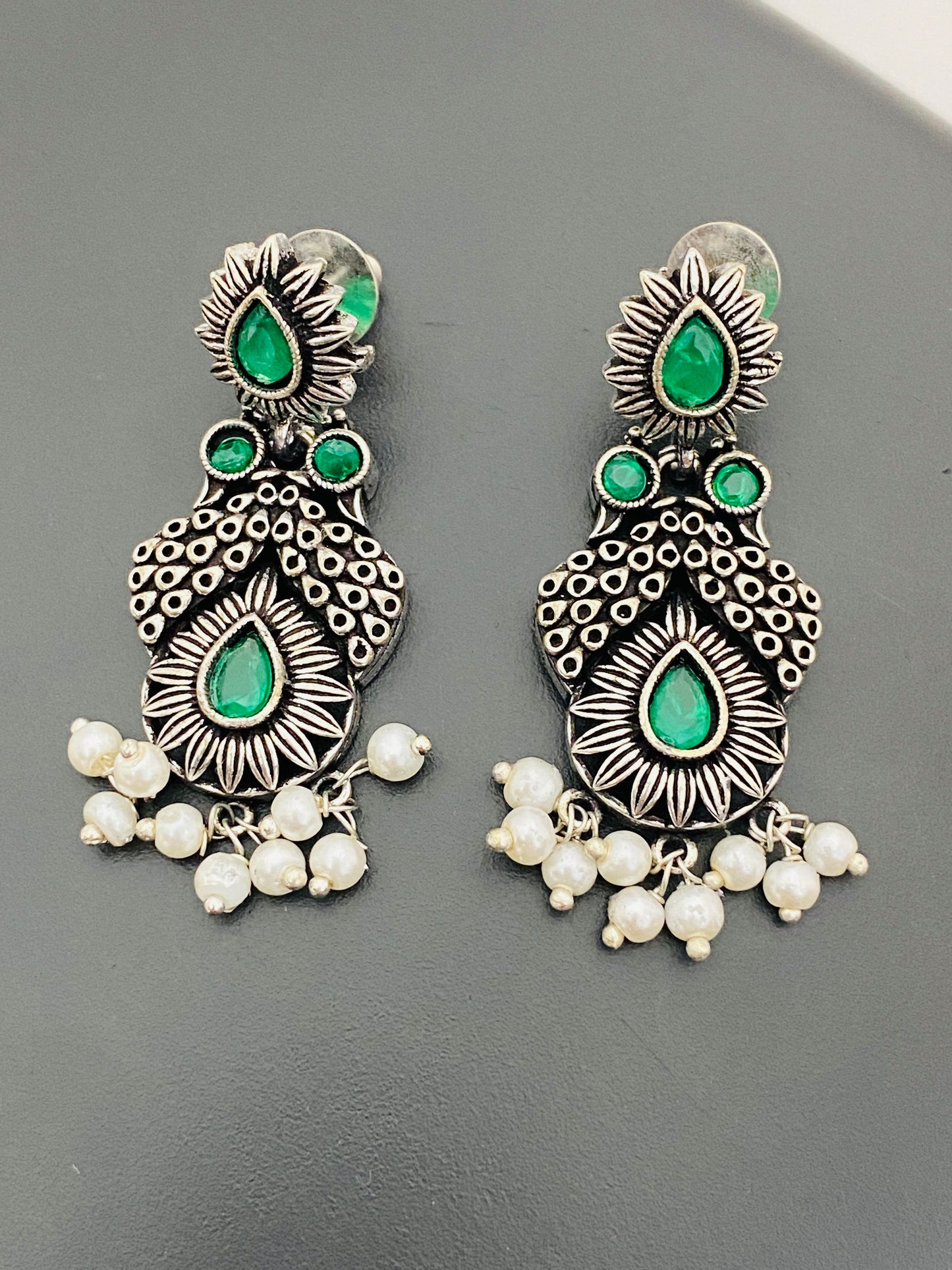 German Silver Plated Earrings With Pearl Beads in Skull Valley
