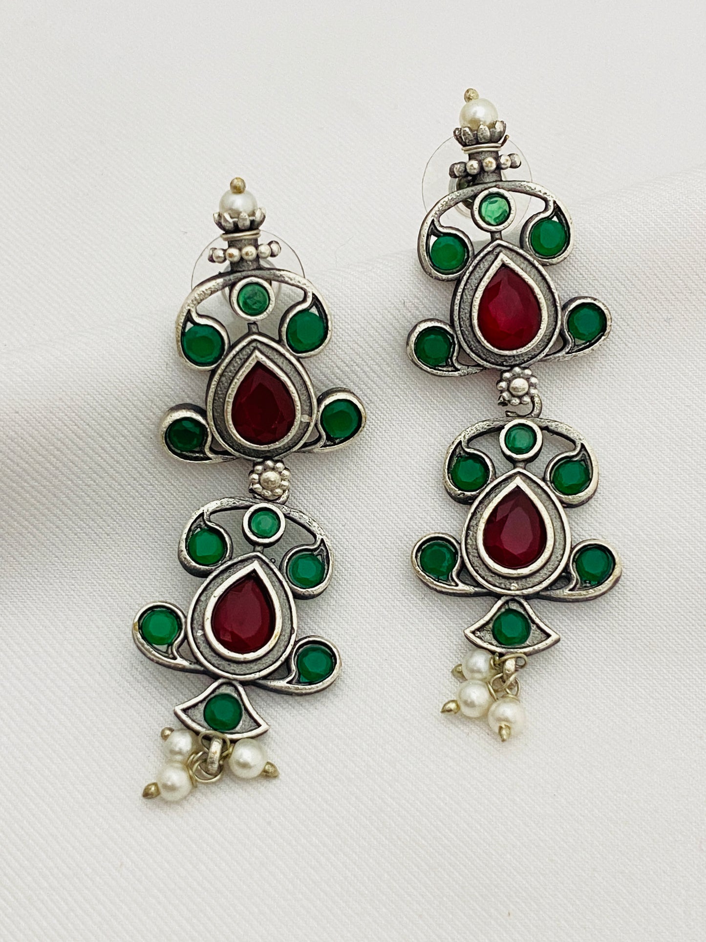 Multistone Beaded German Silver Plated Oxidized Dangler Earrings Near Me