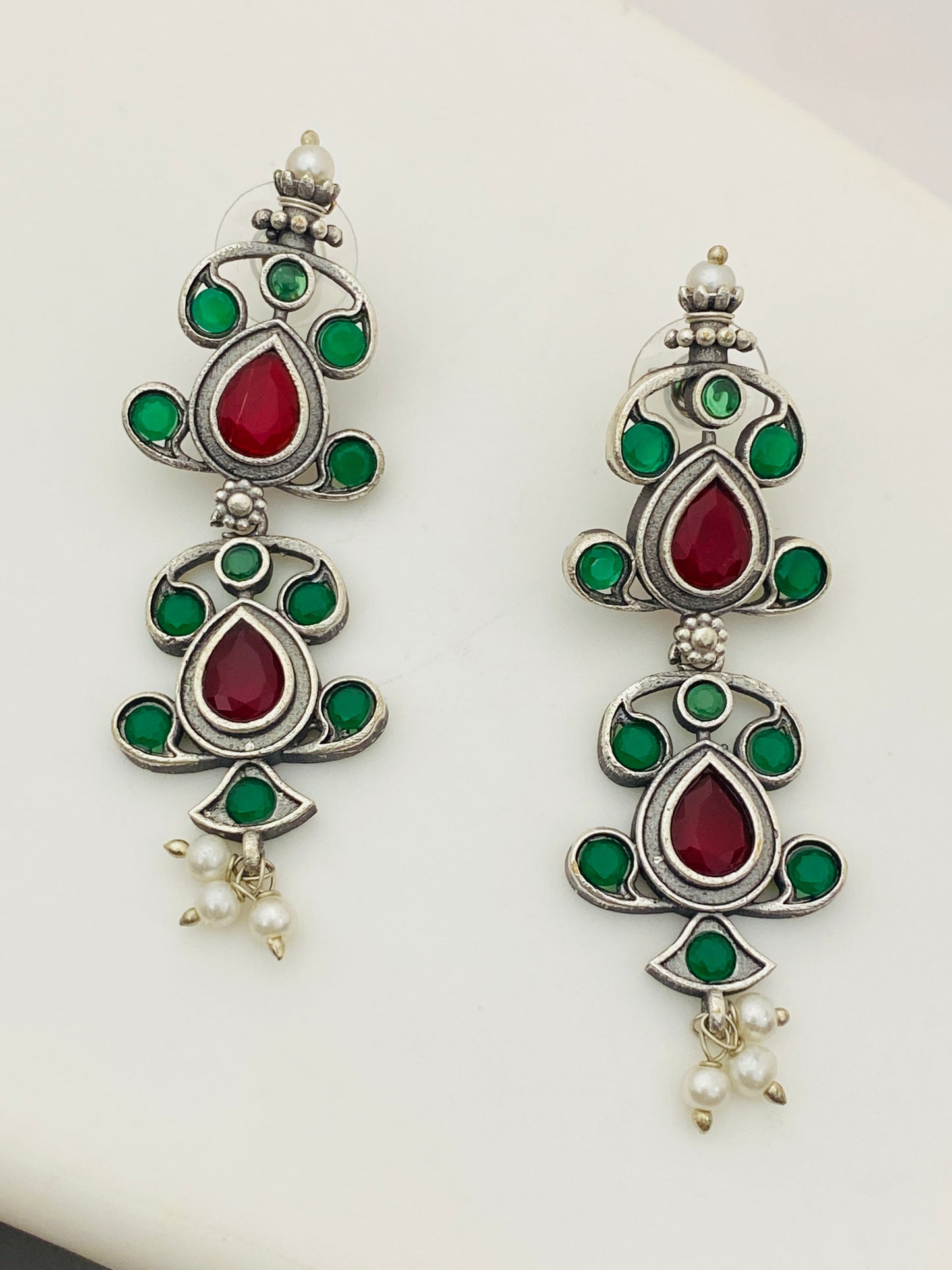 Classy Multistone Beaded German Silver Plated Oxidized Dangler Earrings For Women