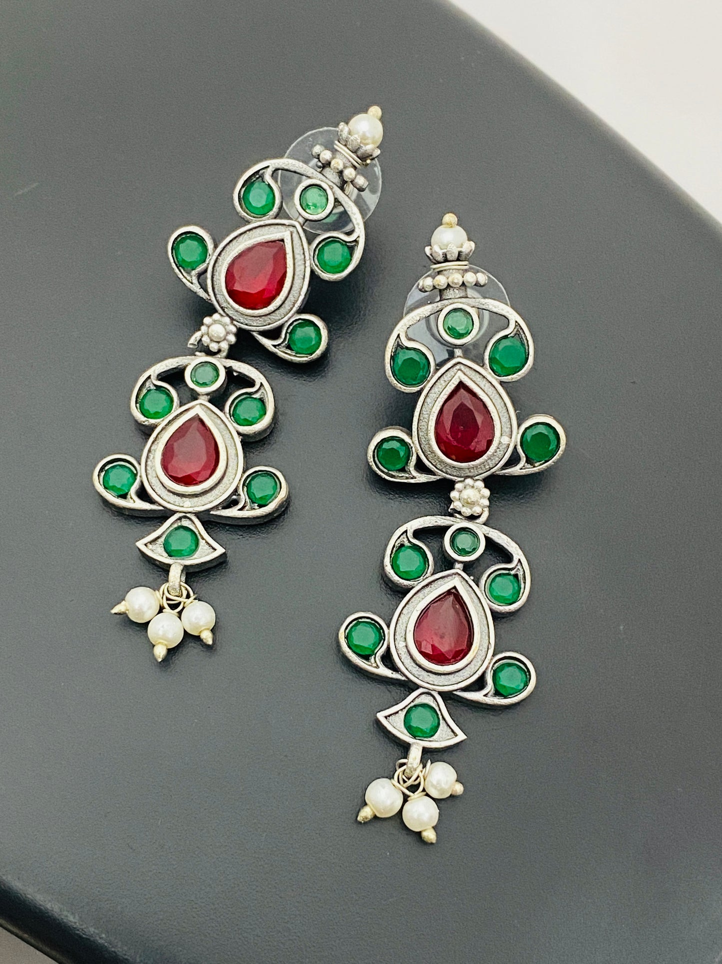 Silver Plated Oxidized Dangler Earrings For Women in Williams