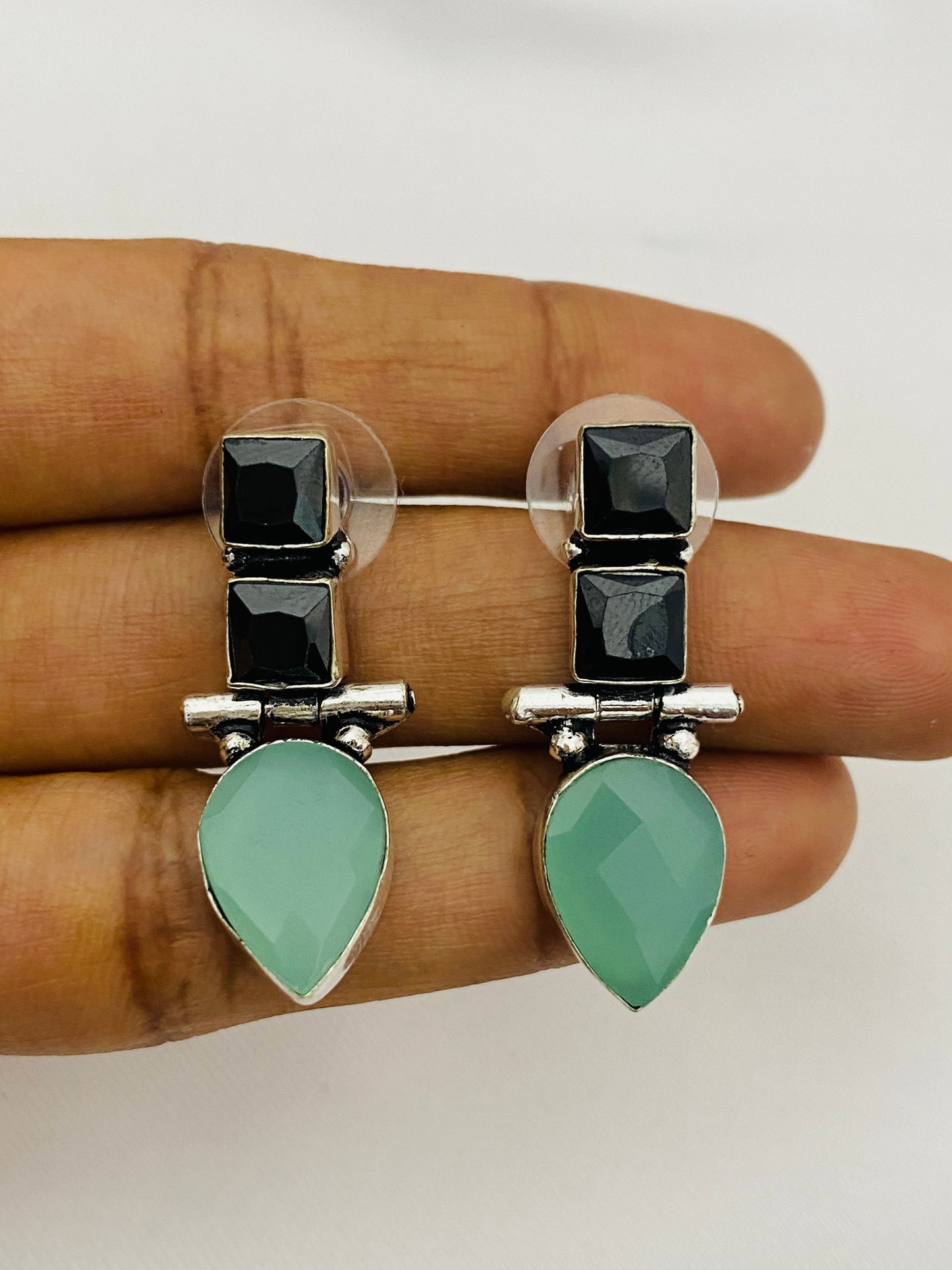 Appealing Light Blue Designer Silver Oxidized Earrings For women Near Me