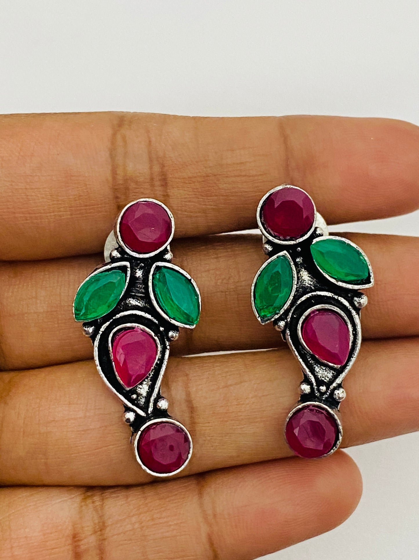 Dazzling Red And Green Color Designer Oxidized Earrings For women Near Me