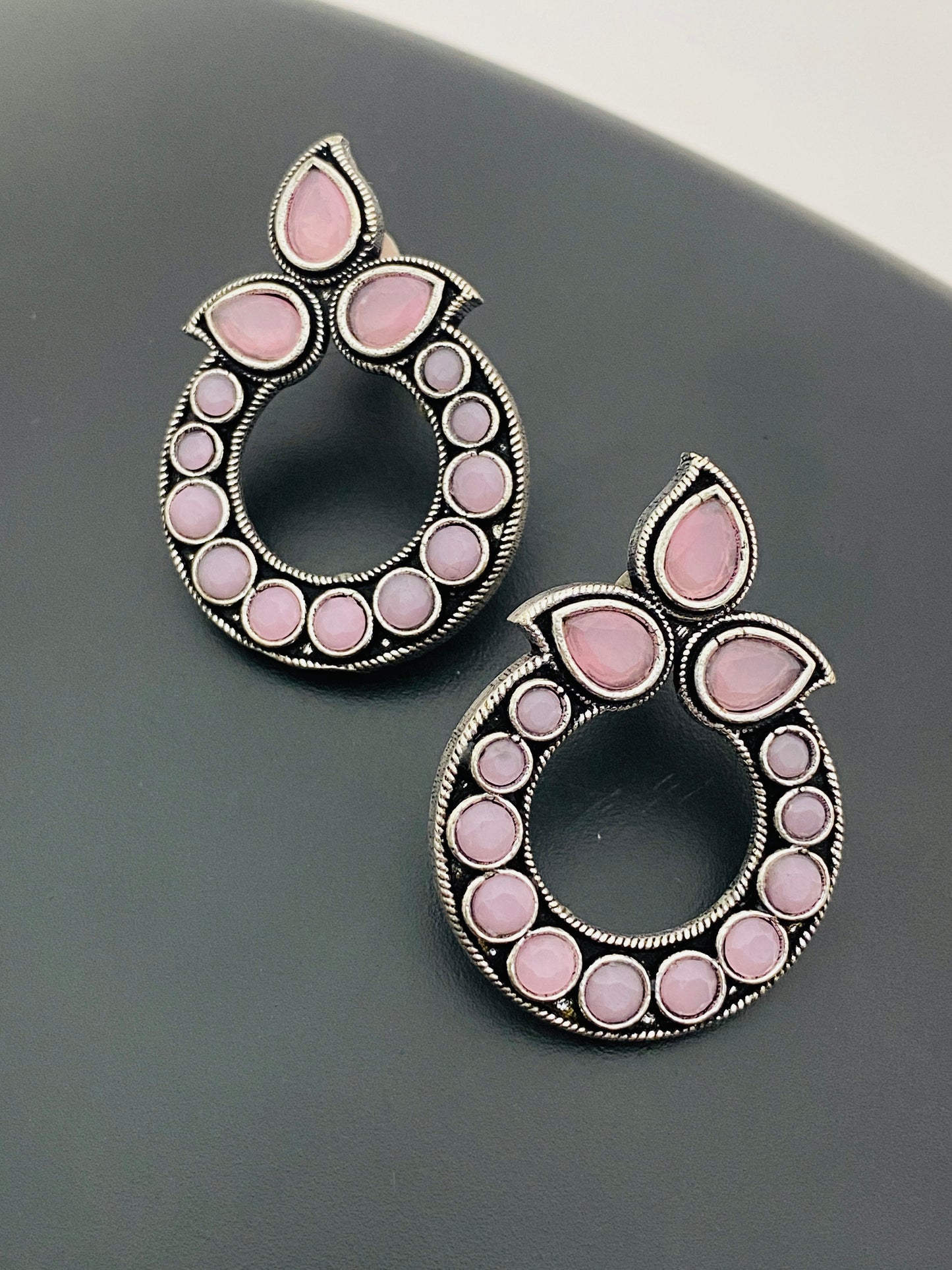 Pink Stone Oxidized Earrings For Women Near Me