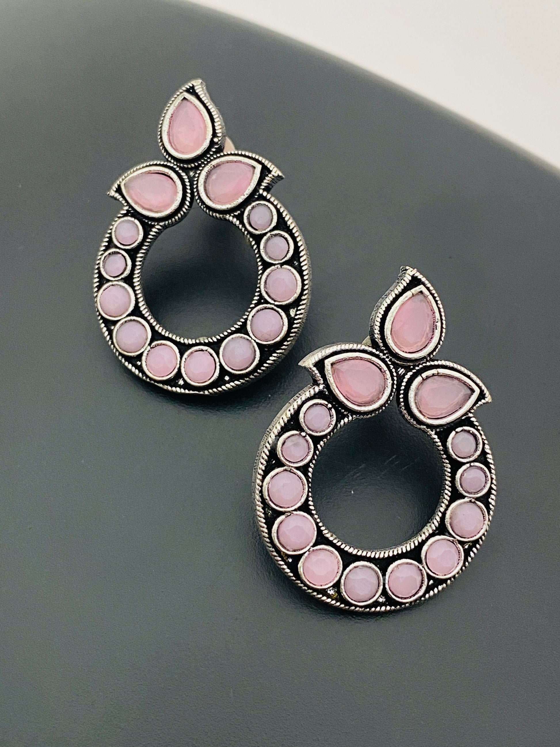Pink Stone Oxidized Earrings For Women Near Me