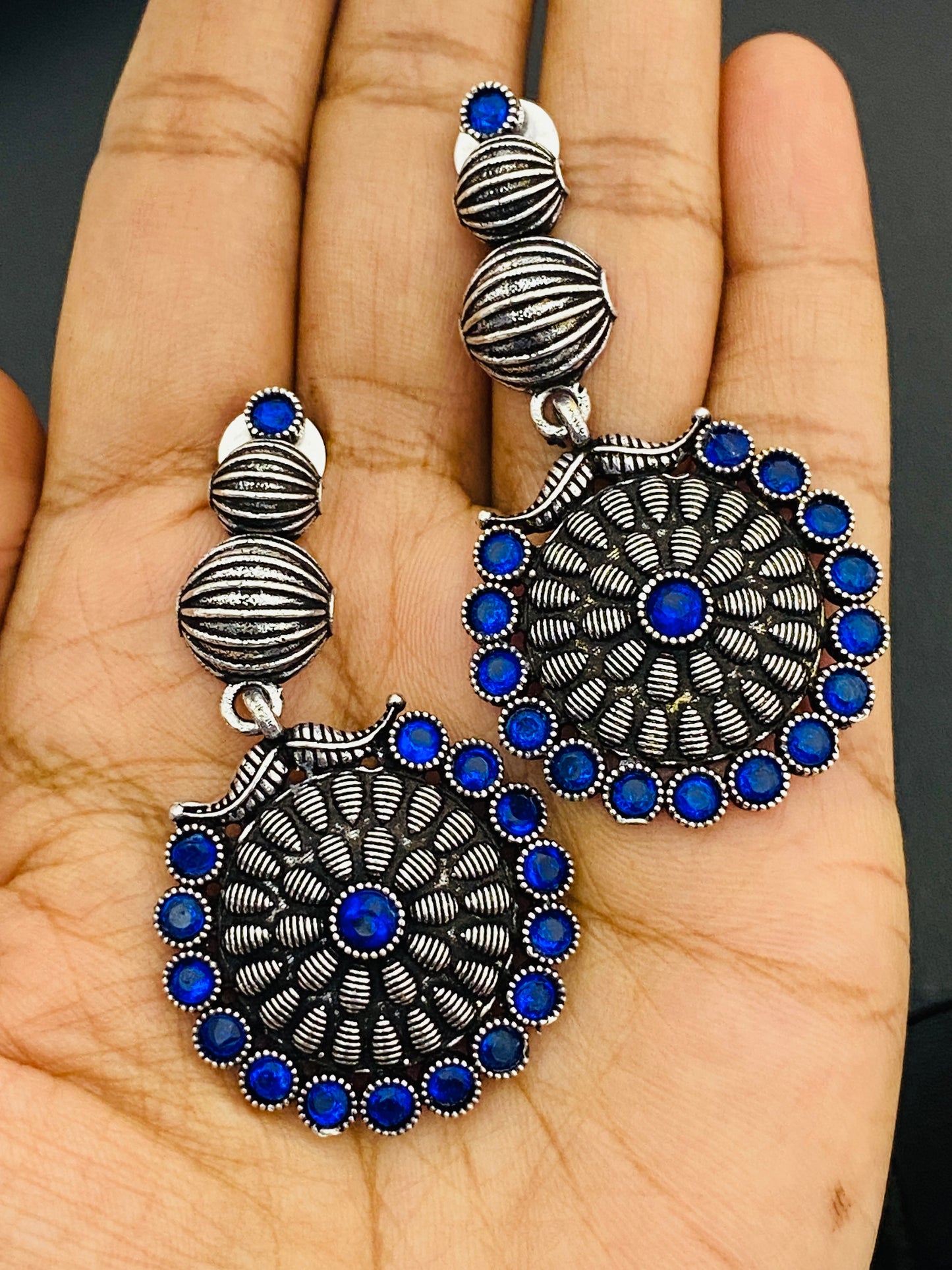 Blue Stone German Silver Plated Designer Oxidized Earrings Near Me