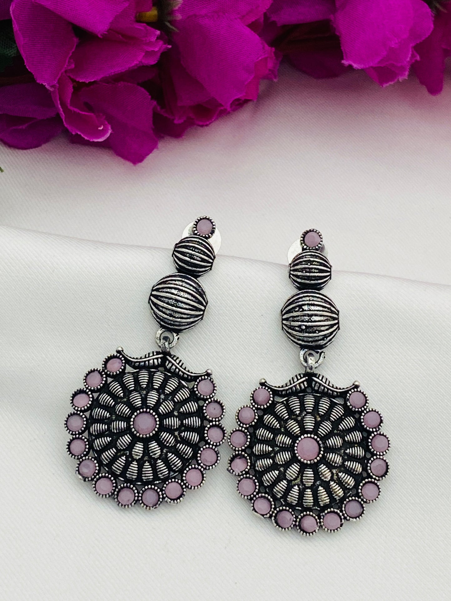 German Silver Plated Oxidized Long Earrings in USA