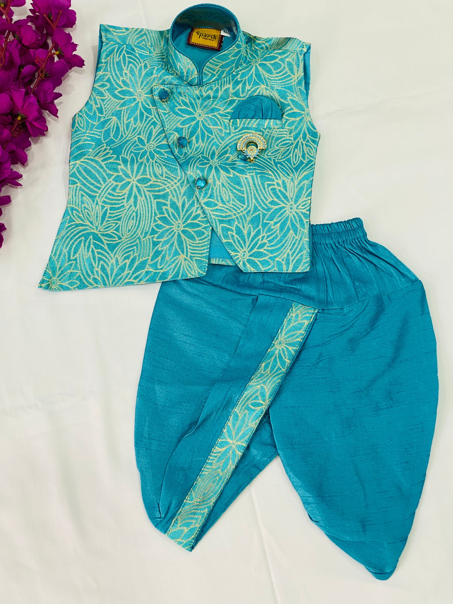 Elegant Sky Blue Color Designer Kids Kurta Set With Dhoti Style Pant