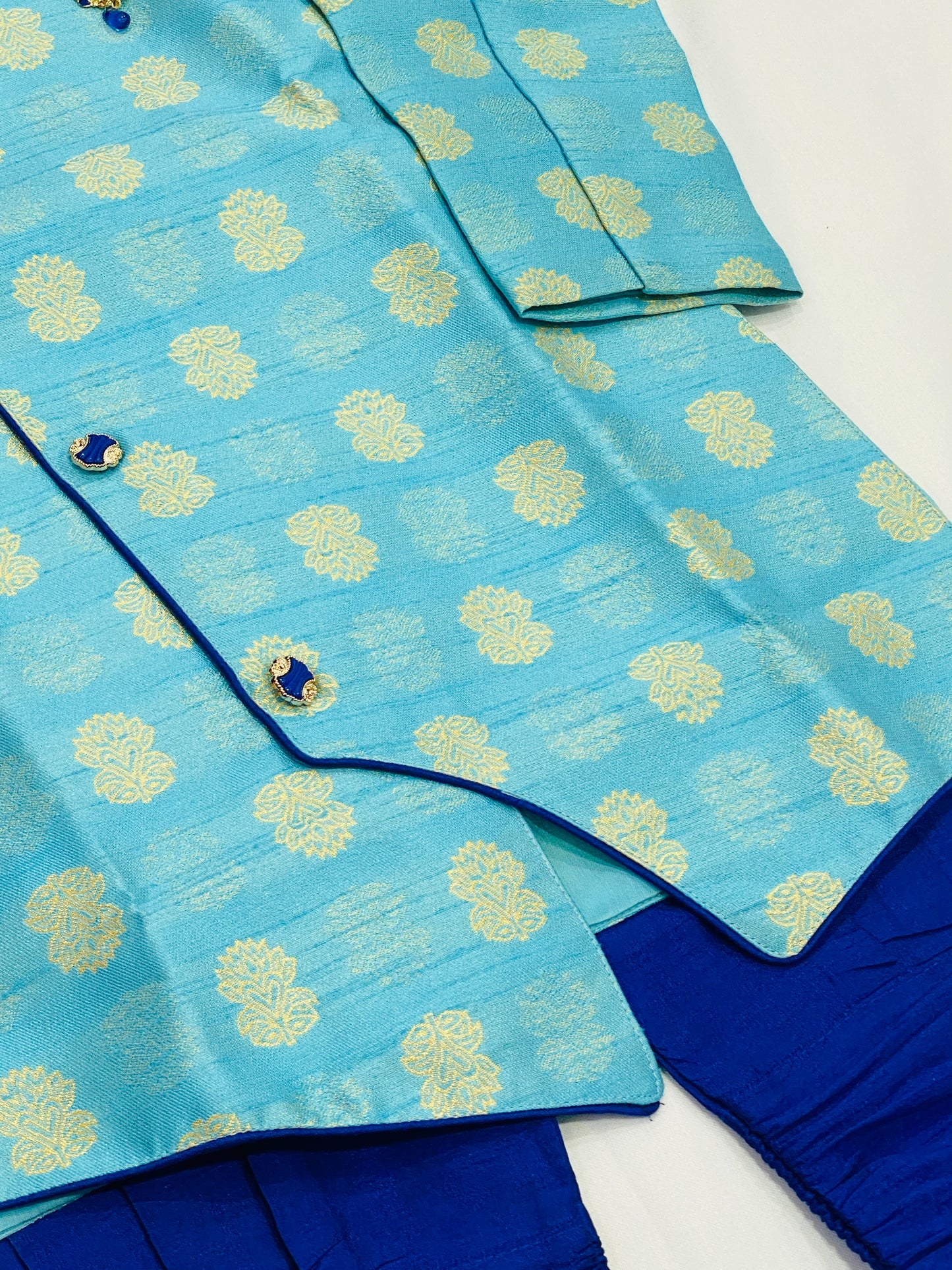 Attractive Sky Blue Color Designer Silk Kurta With Pajama Pant For Kids