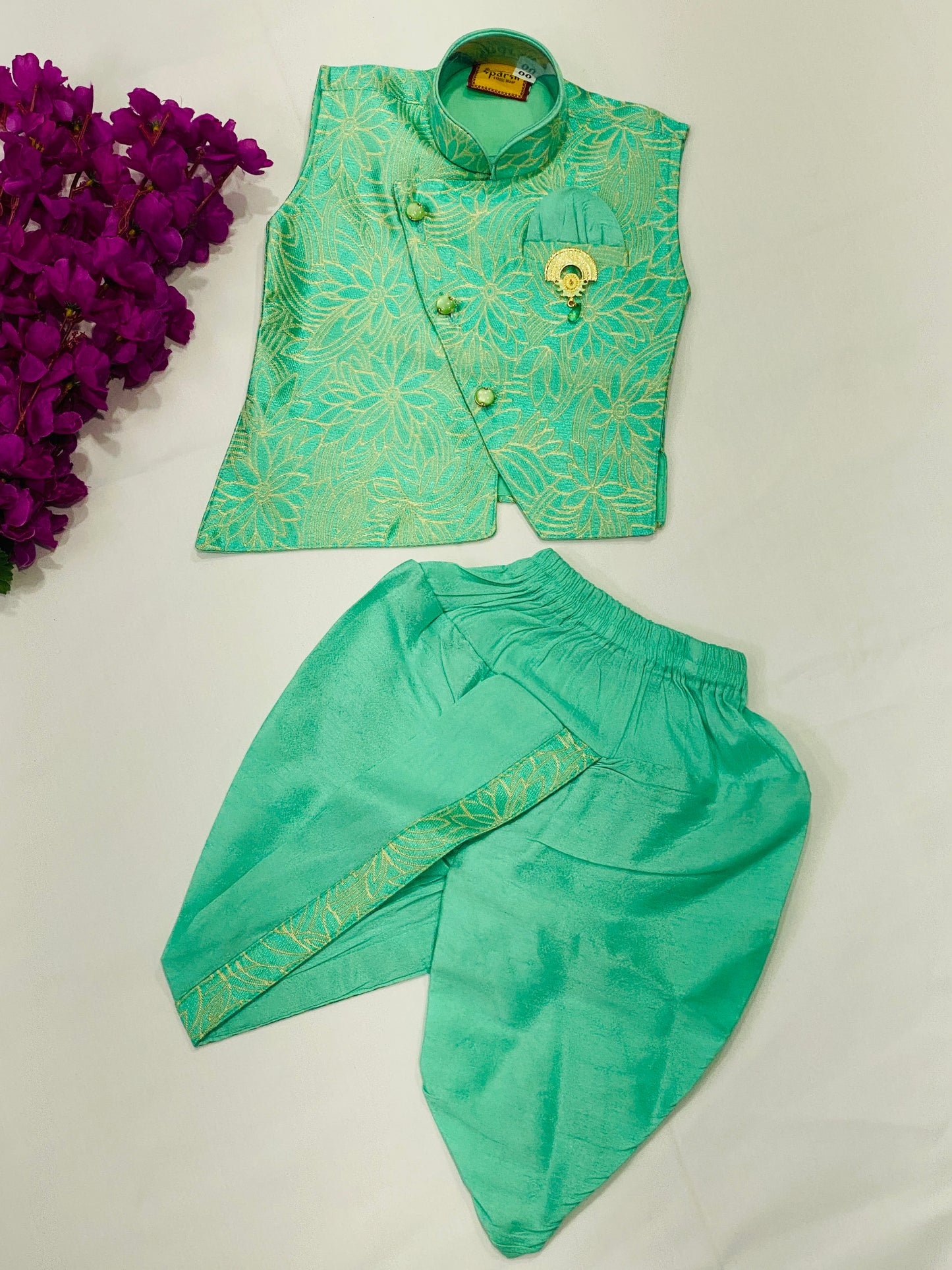 Beautiful Kids Silk Kurta Set With Dhoti Style Pant
