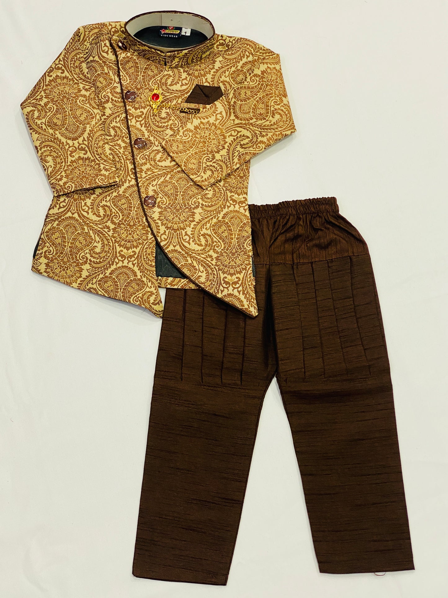 Brown Kids Silk Kurta Pajama Set Near Me