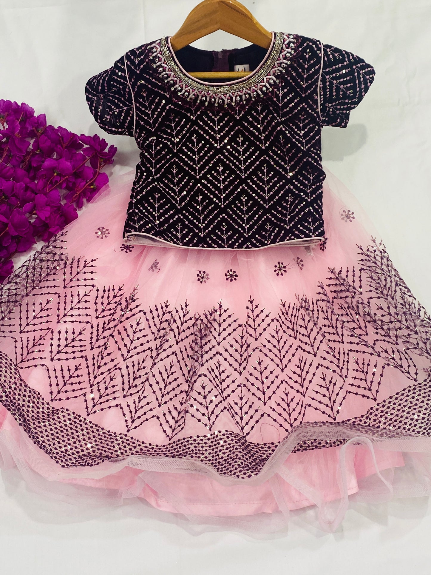 Alluring Pink Color Lehenga Choli With Heavy Embroidery Work For Kids