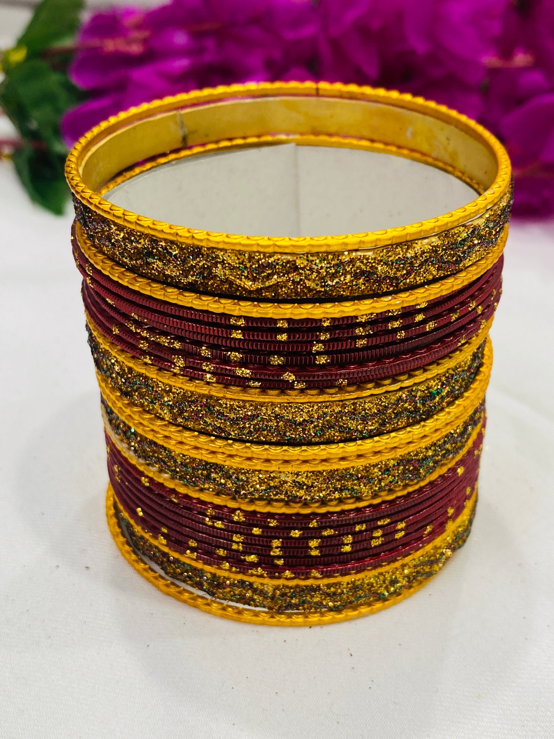 Attractive Maroon Gold Color Designer Metal Bangle Set In USA