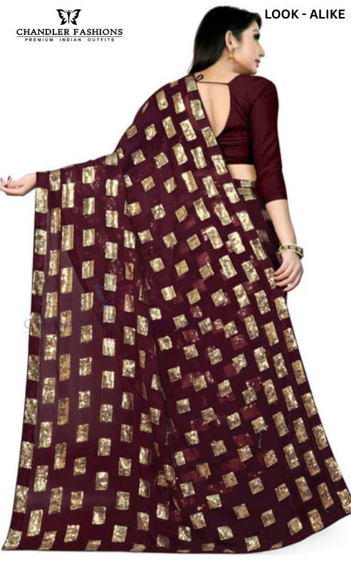 Dark Maroon Colored Beautiful Sequins Work Party Wear Saree Near Me
