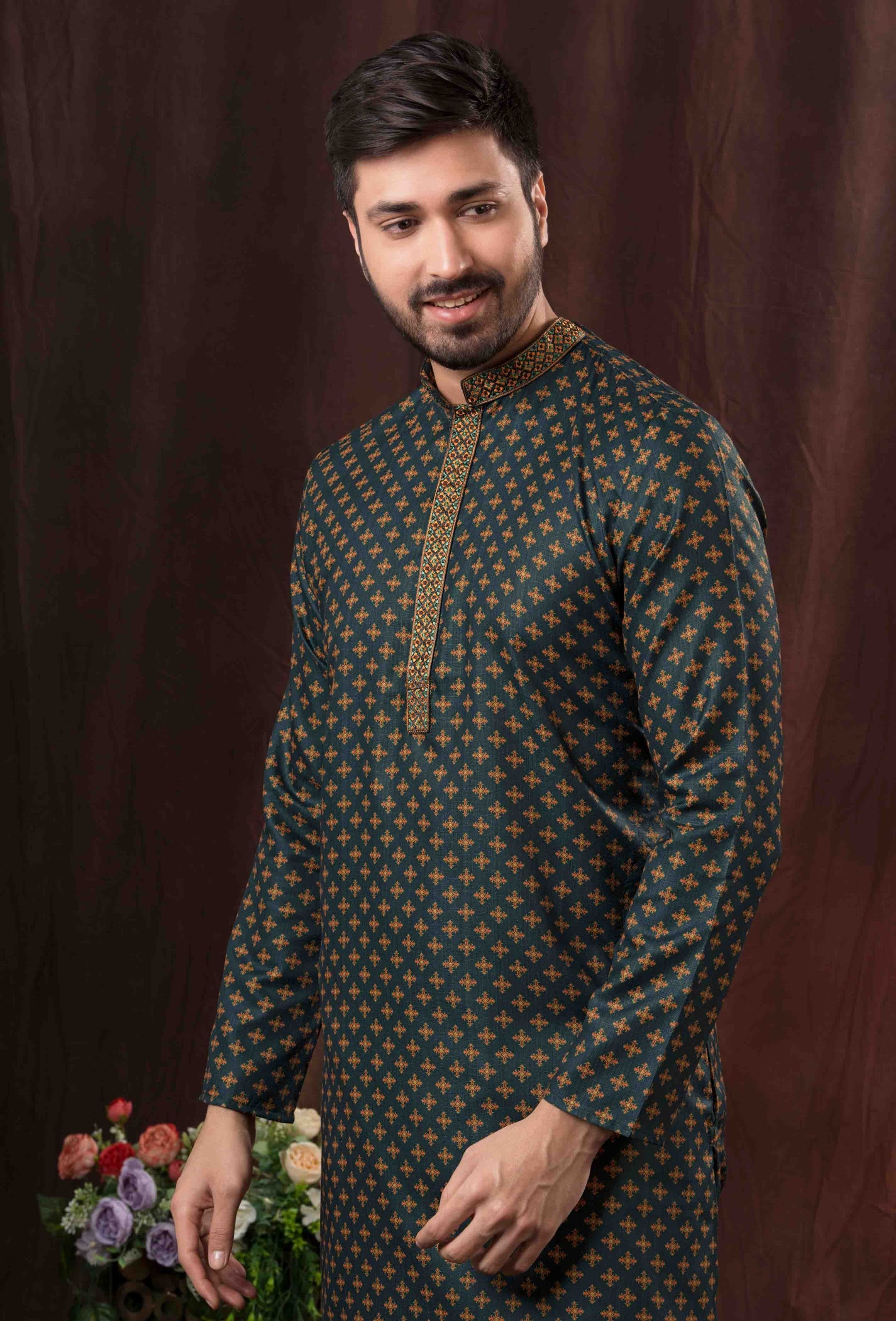 Appealing Grey Color Digital Printed Men's Kurta With Pajama pant Set Near Me