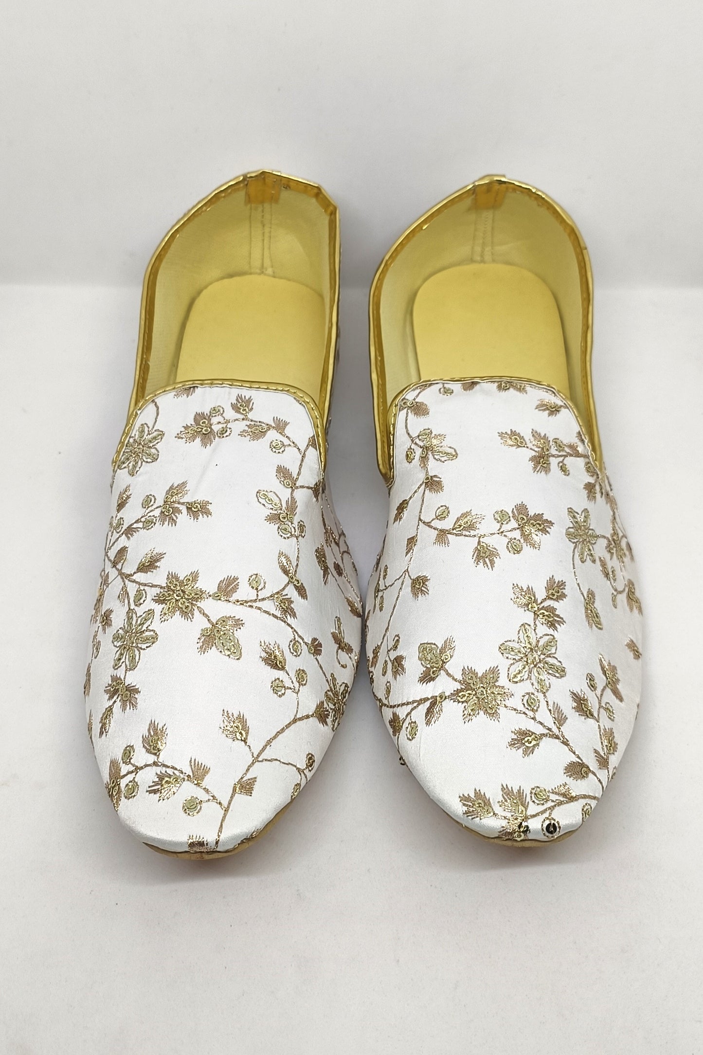 Stunning Premium Quality Off White Color With Golden Zari Work Mojaris For Men