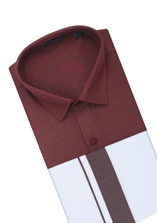 Mind Blowing Maroon Color Shirt With Matching Border Dhoti