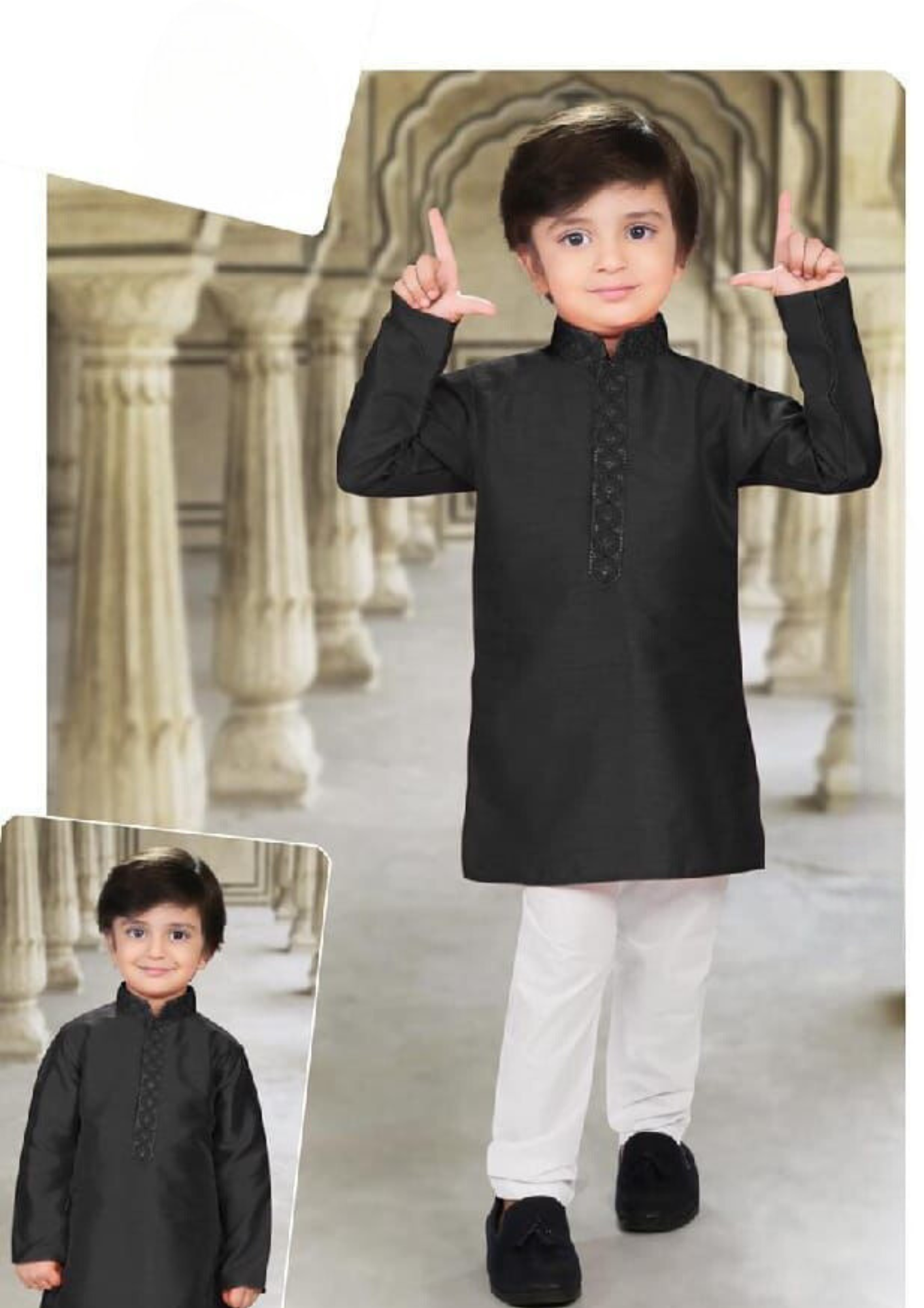 Alluring Black Color Festival Special Kurta With Pajama Set For Kids