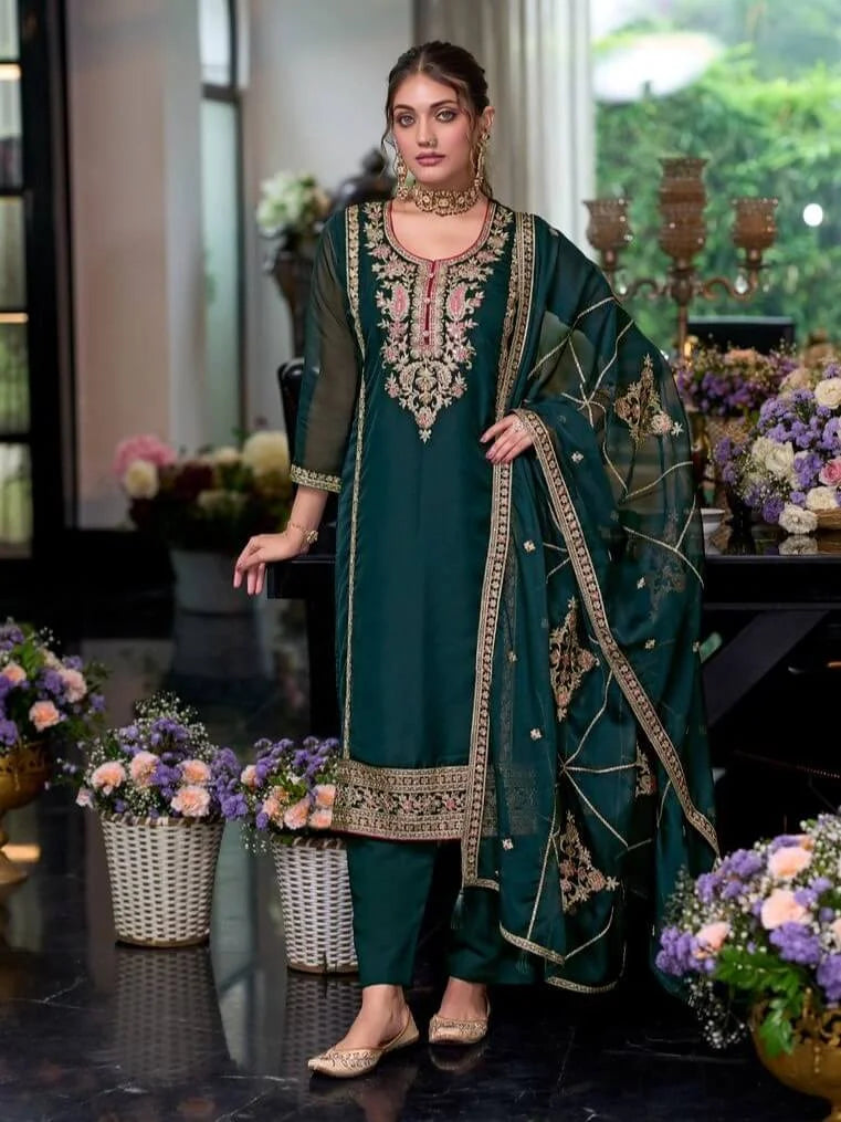 Organza With Zari and Thread Work Salwar Suits With Dupatta Near me