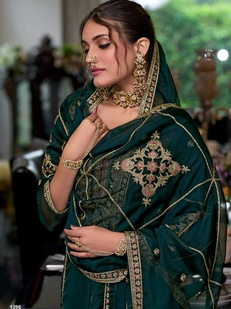 Gorgeous Green Color Organza With Zari And Thread Work Salwar Suits In Chandler