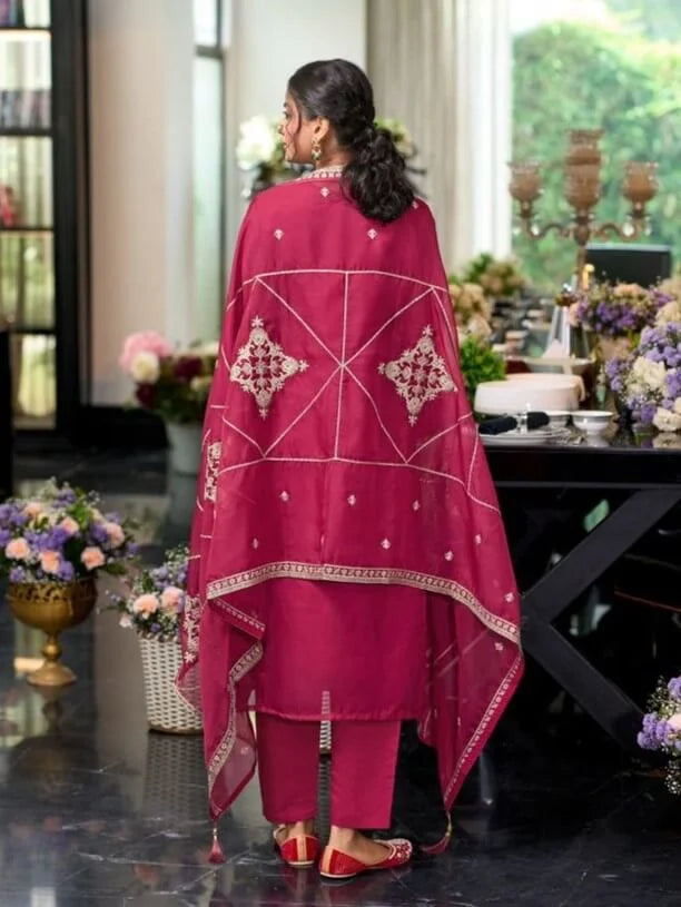 Elegant Pink Color Organza With Zari and Thread Work Salwar Suits in Chandler