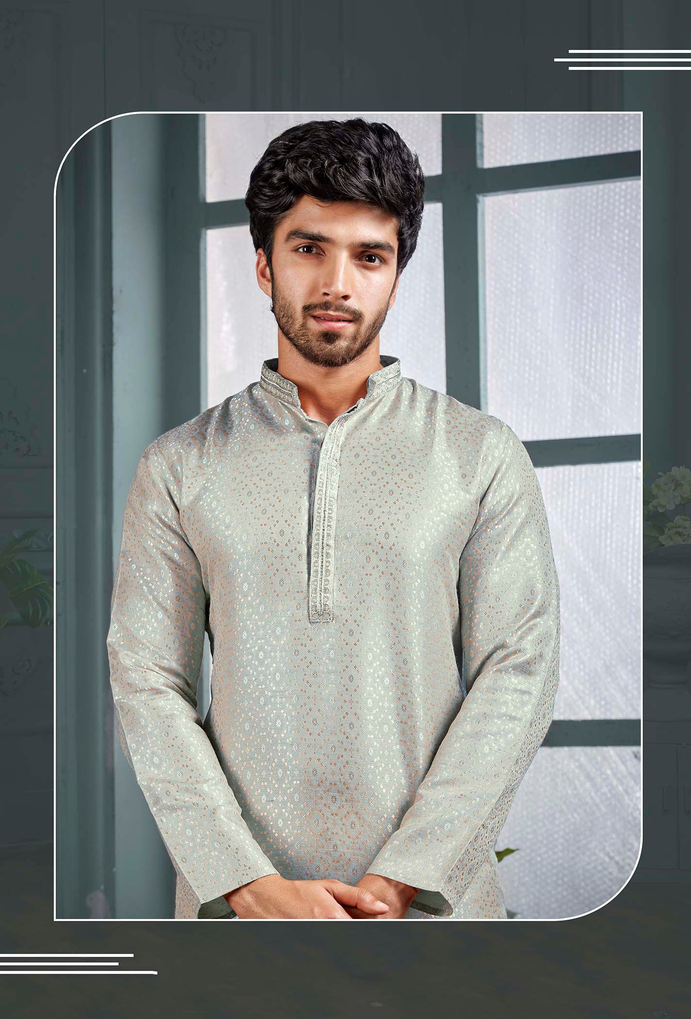 Jacquard Mens Kurta Sets In Grey Color Near Me