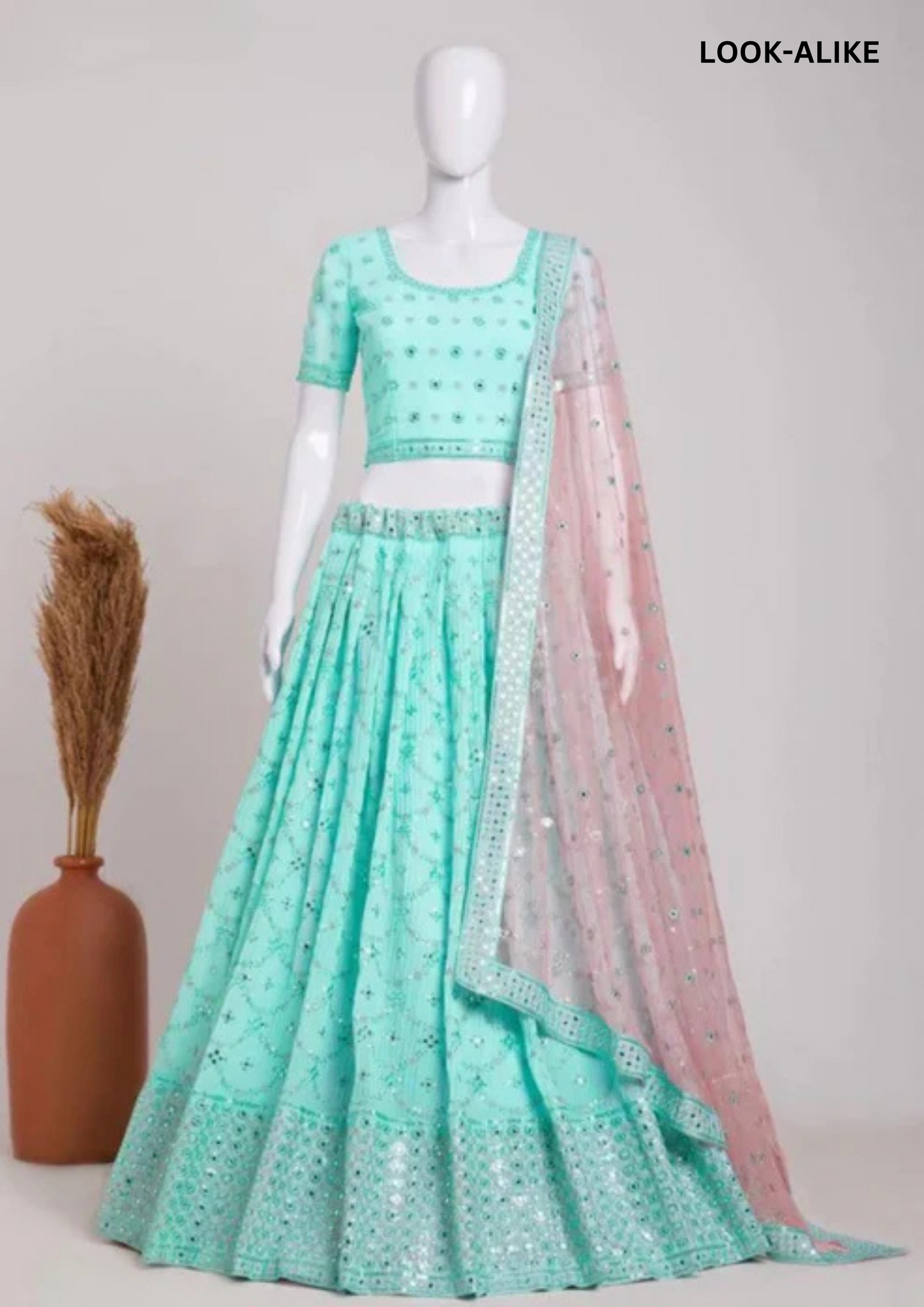 Attractive Sky Blue Color Georgette Embroidery And Sequins Work Lehenga Choli With Dupatta Set
