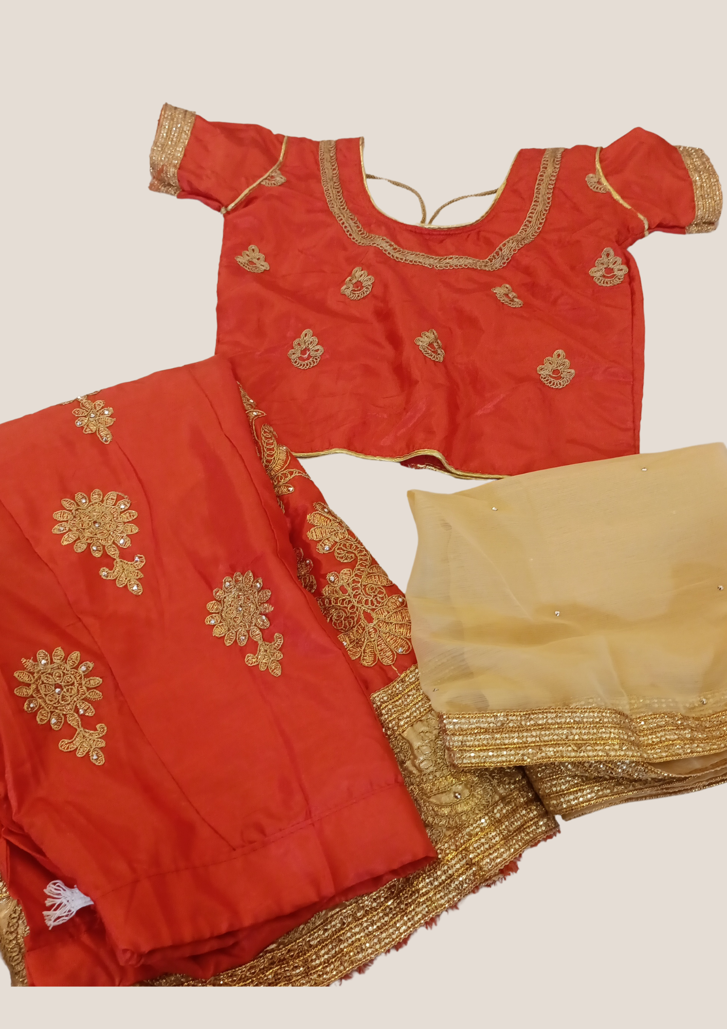 Gorgeous Orange Kids Lehenga Set With Embroidery