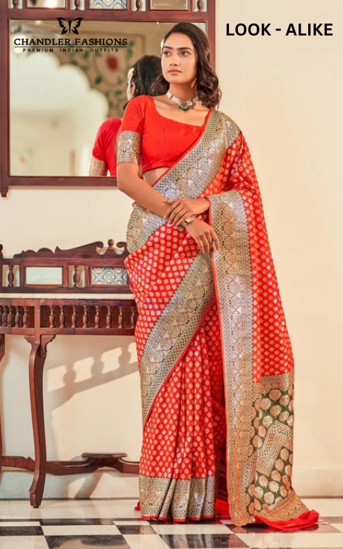Elegant Red Banarasi Designer Work Silk Saree For Women