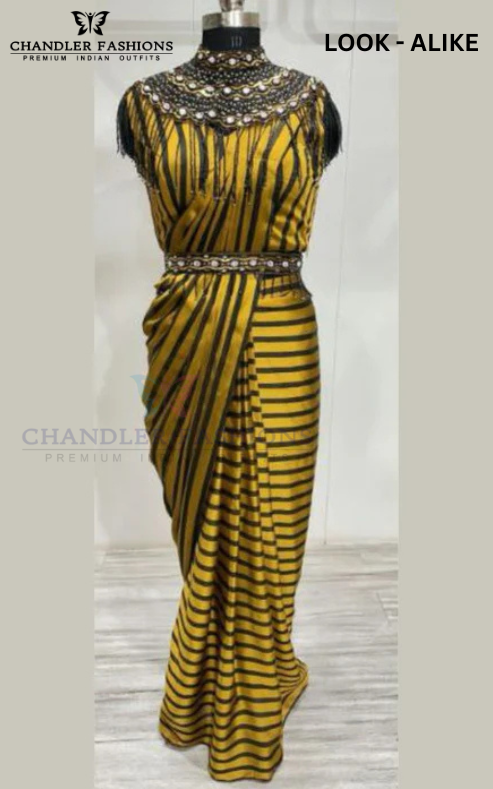 Alluring Yellow Color Ready To Wear One Minute Lycra Designer Saree