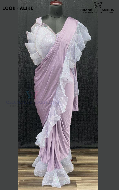 Alluring Purple Color Ready To Wear One Minute Lycra Designer Saree