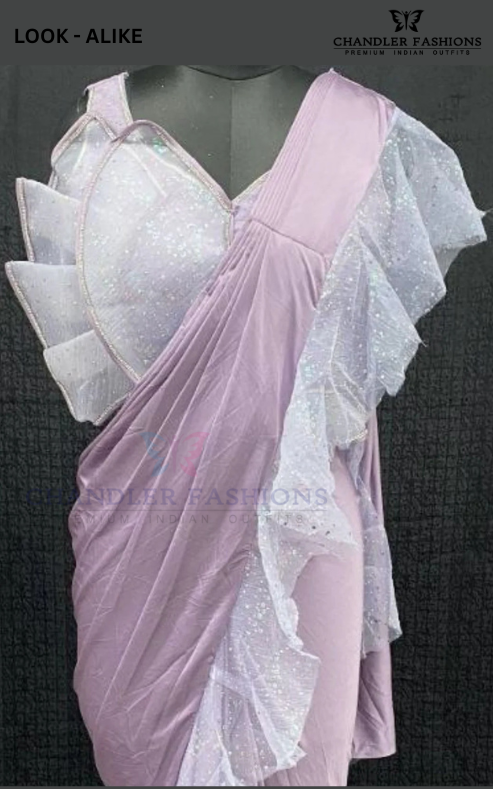 Purple Color Ready To Wear One Minute Lycra Designer Saree Near Me