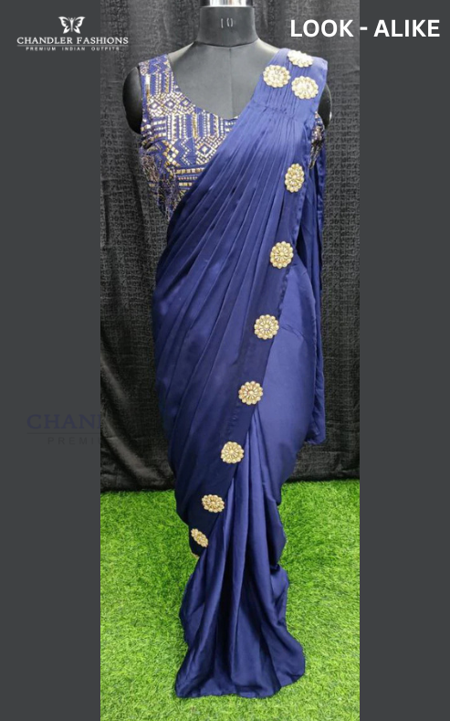 Beautiful Blue Colored Ready To Party Wear Lycra Designer Saree