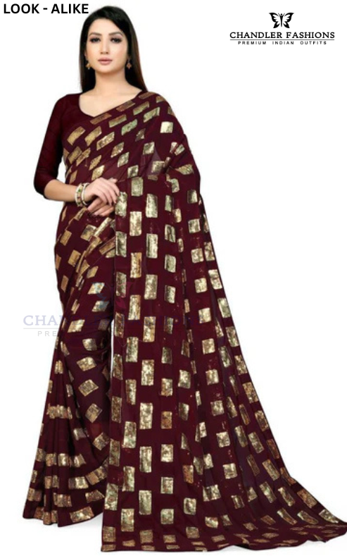 Dark Maroon Colored Beautiful Sequins Work Party Wear Saree