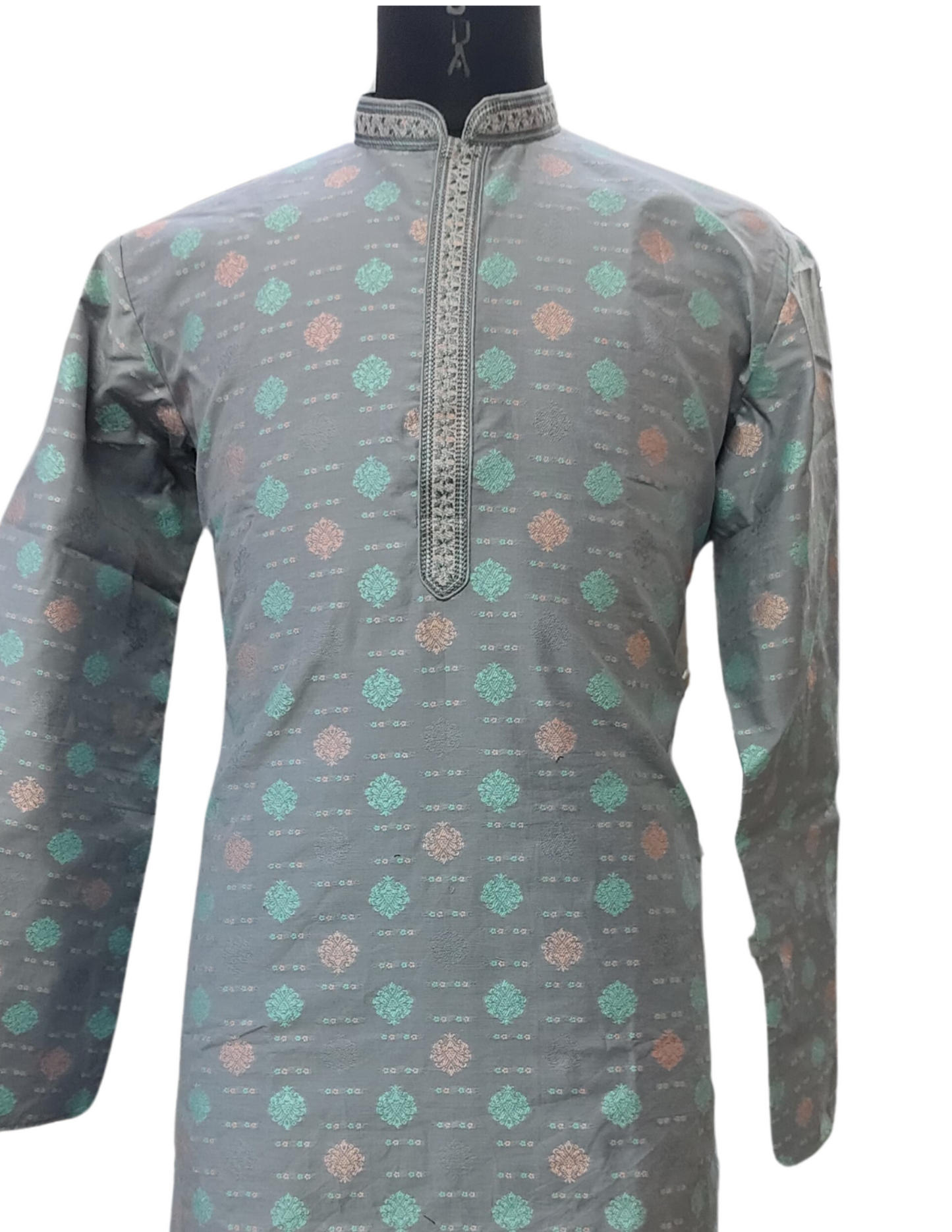 Attractive Gray Color Soft Brocade Embroidery Work Kurta Near Me