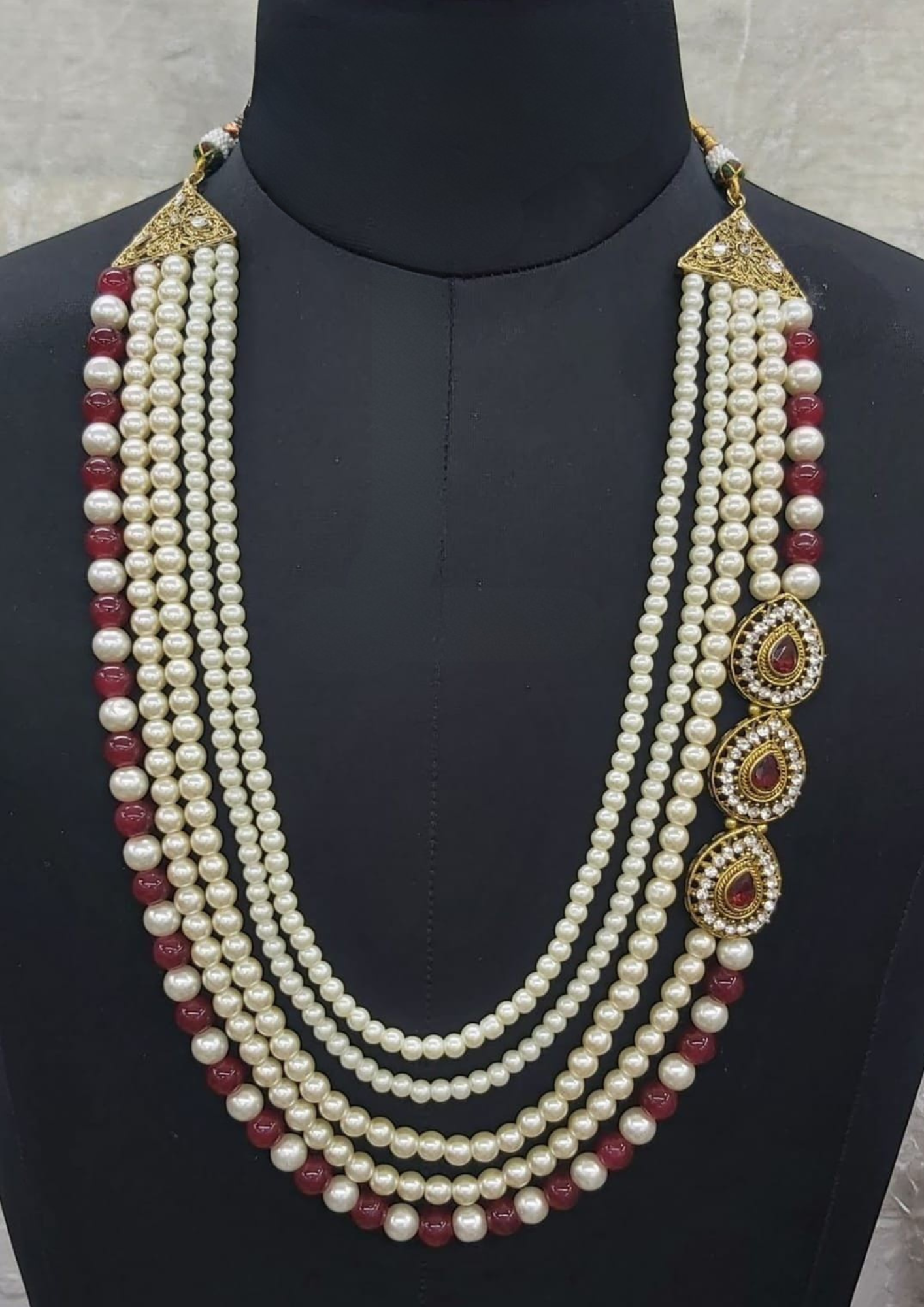 Wonderful Maroon Color Beads And Stone Work Mens Mala 