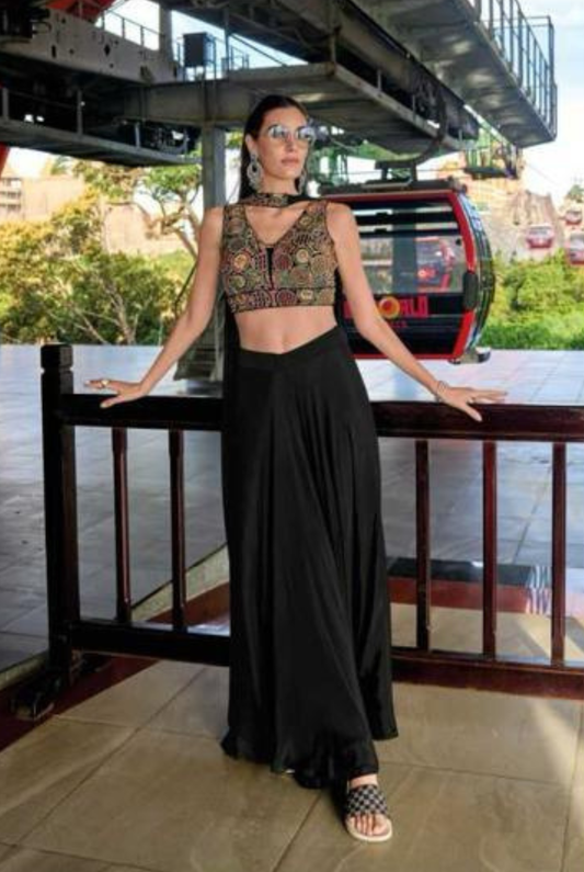 Fascinating Black Color Designer Indo Western Palazzo Suits For Women