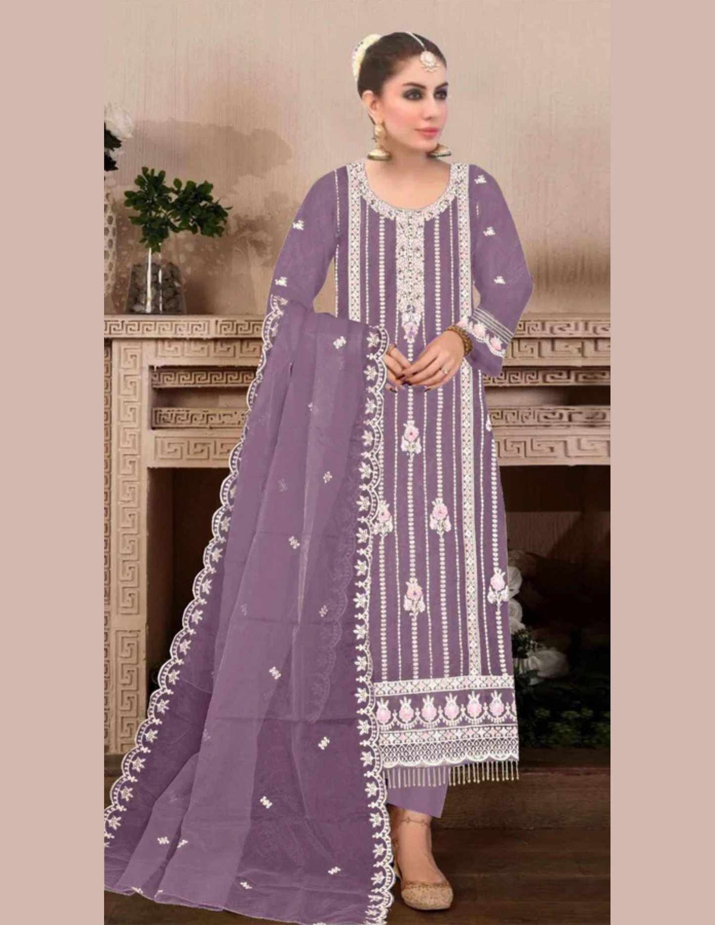 Alluring Purple Color Organza With Embroidery Work Salwar Suit For Women