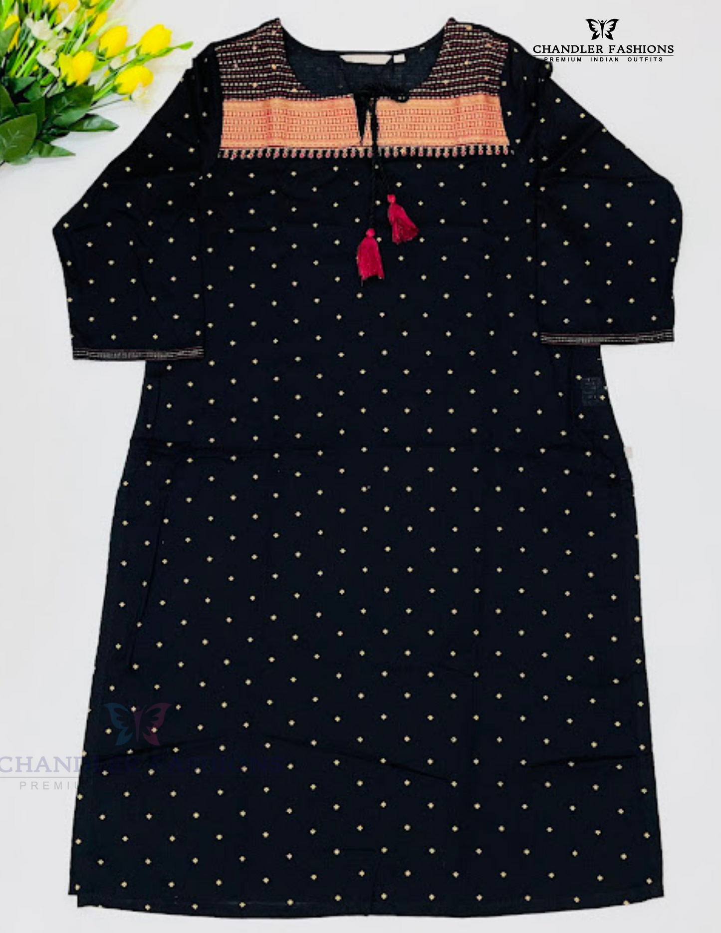 Appealing Black Color Cotton Kurti With Robe Dazzles Work For Women