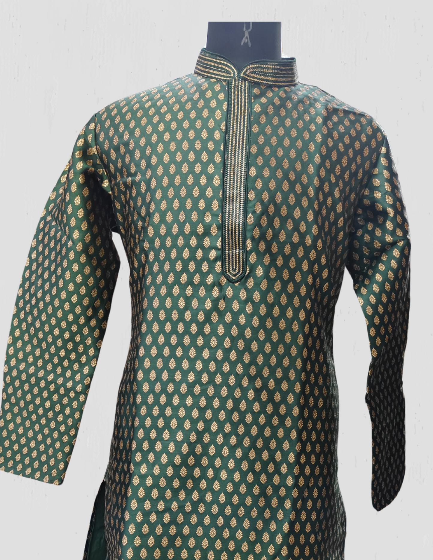 Fantastic Dark Green Color Soft Brocade Men's Kurta With Pajama Pant Near Me