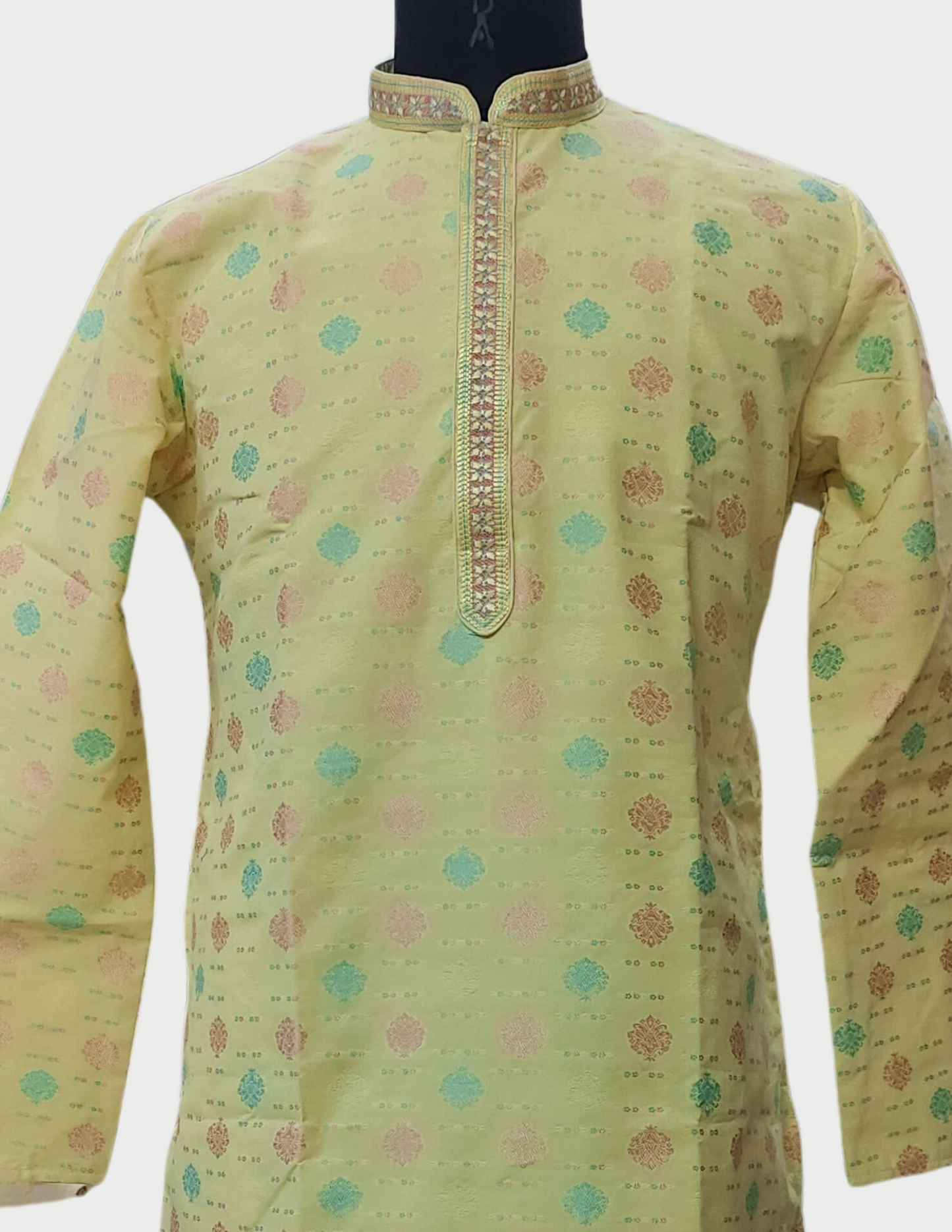 Dazzling Yellow Color Soft Brocade Men's Kurta With Pajama Pant Near Me