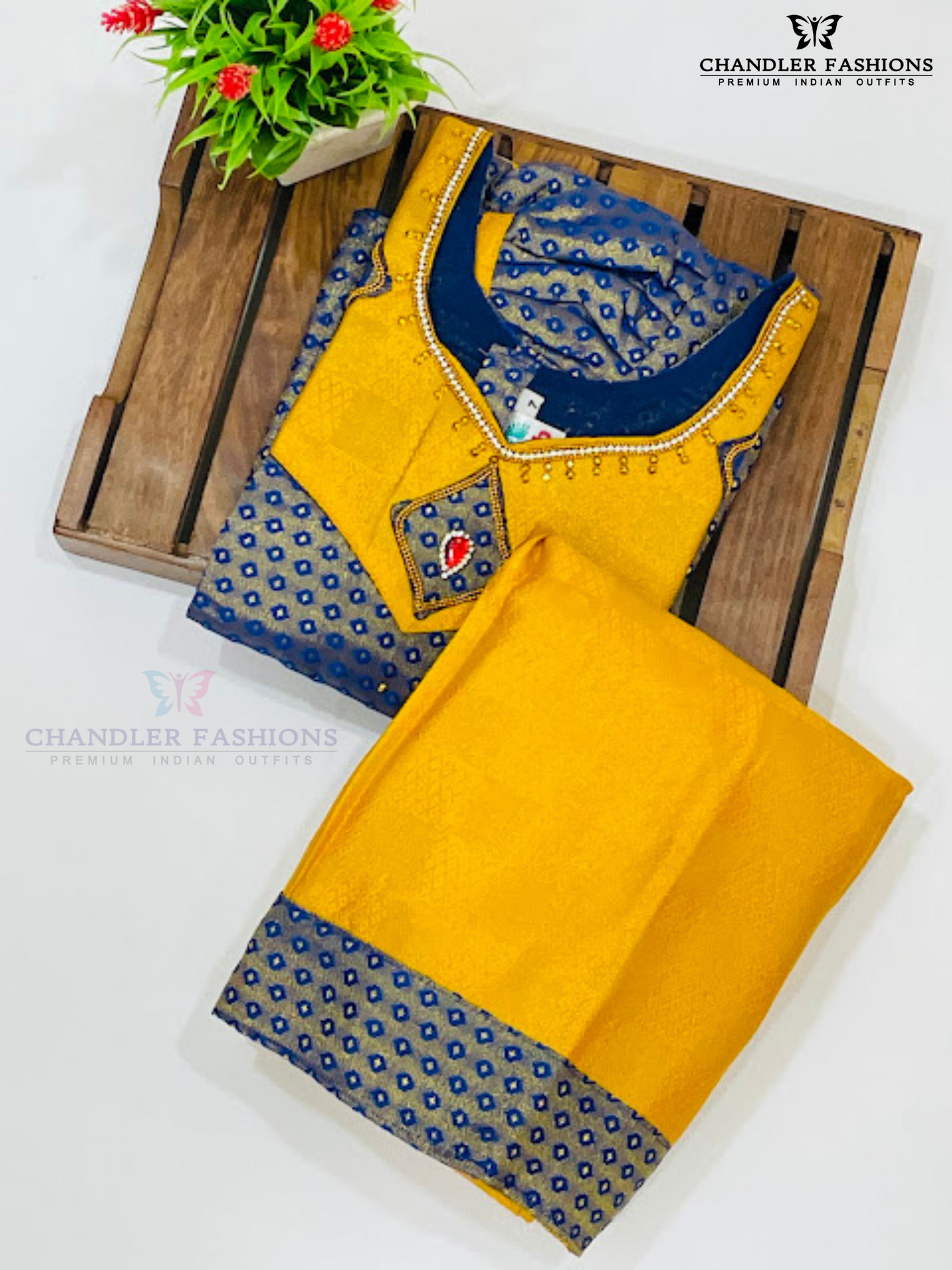 Alluring Navy Blue And Mustard Yellow Color Art Silk Langa Sets In Tempe
