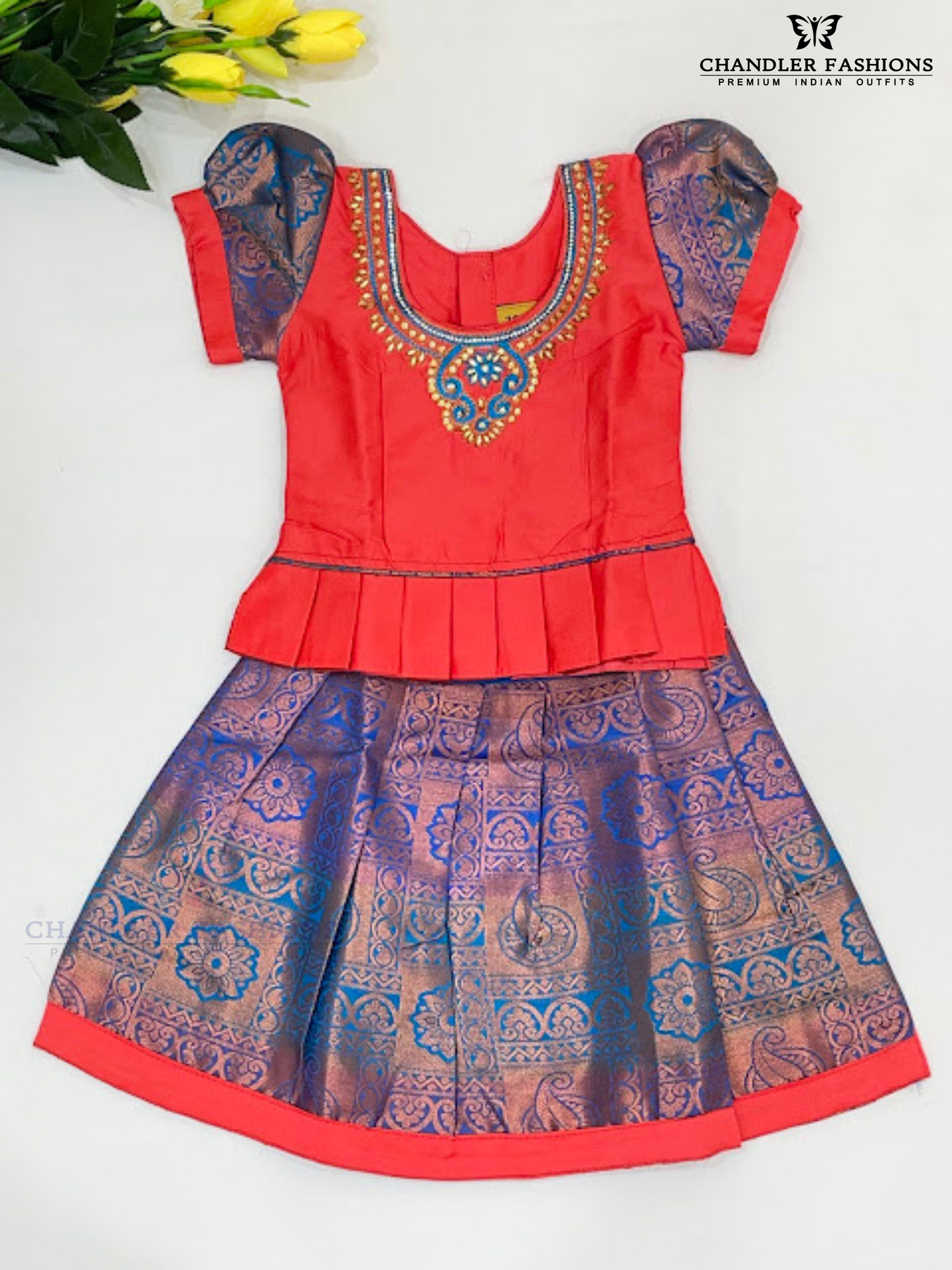 Alluring Pink Color Art Silk Langa Sets With Stone Work In Chandler
