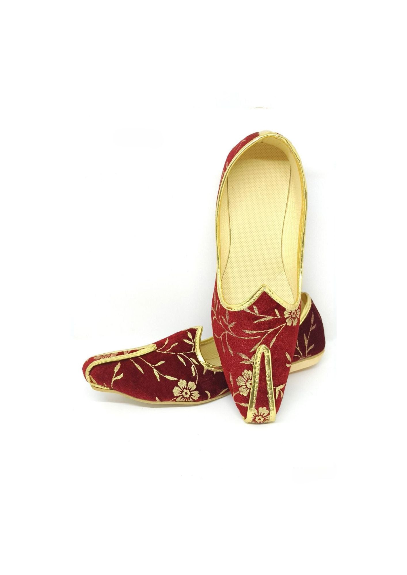 Alluring Maroon Color Golden Velvet  Mojaris In Prescott